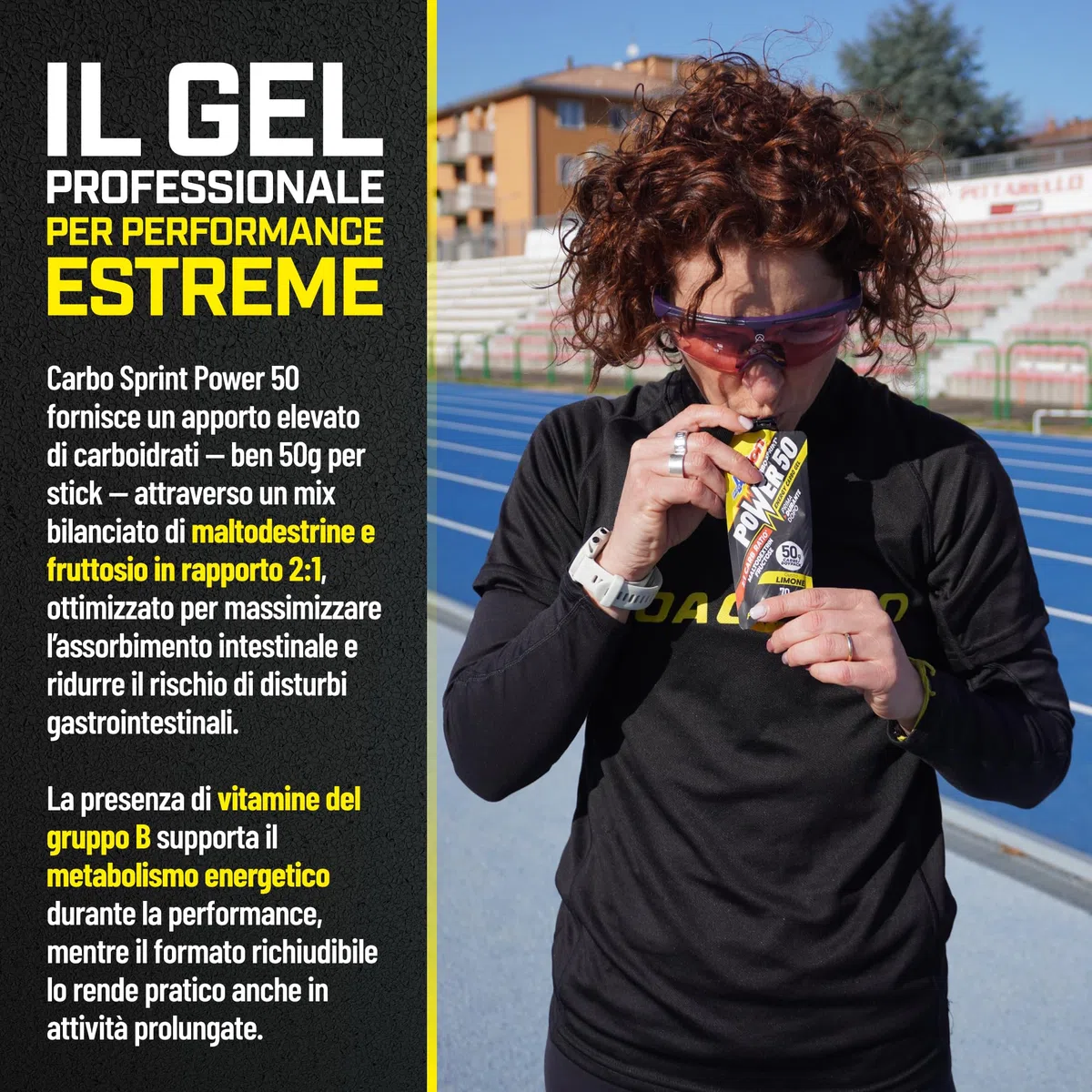 ProAction Carbo Sprint Power 50 Carbo Gel 50g | Gel Carboidrati 2:1 con Maltodestrine e Ciclodestrine Altamente Ramificate per Ciclismo Endurance | 70 ml per Stick | Box da 32 pz