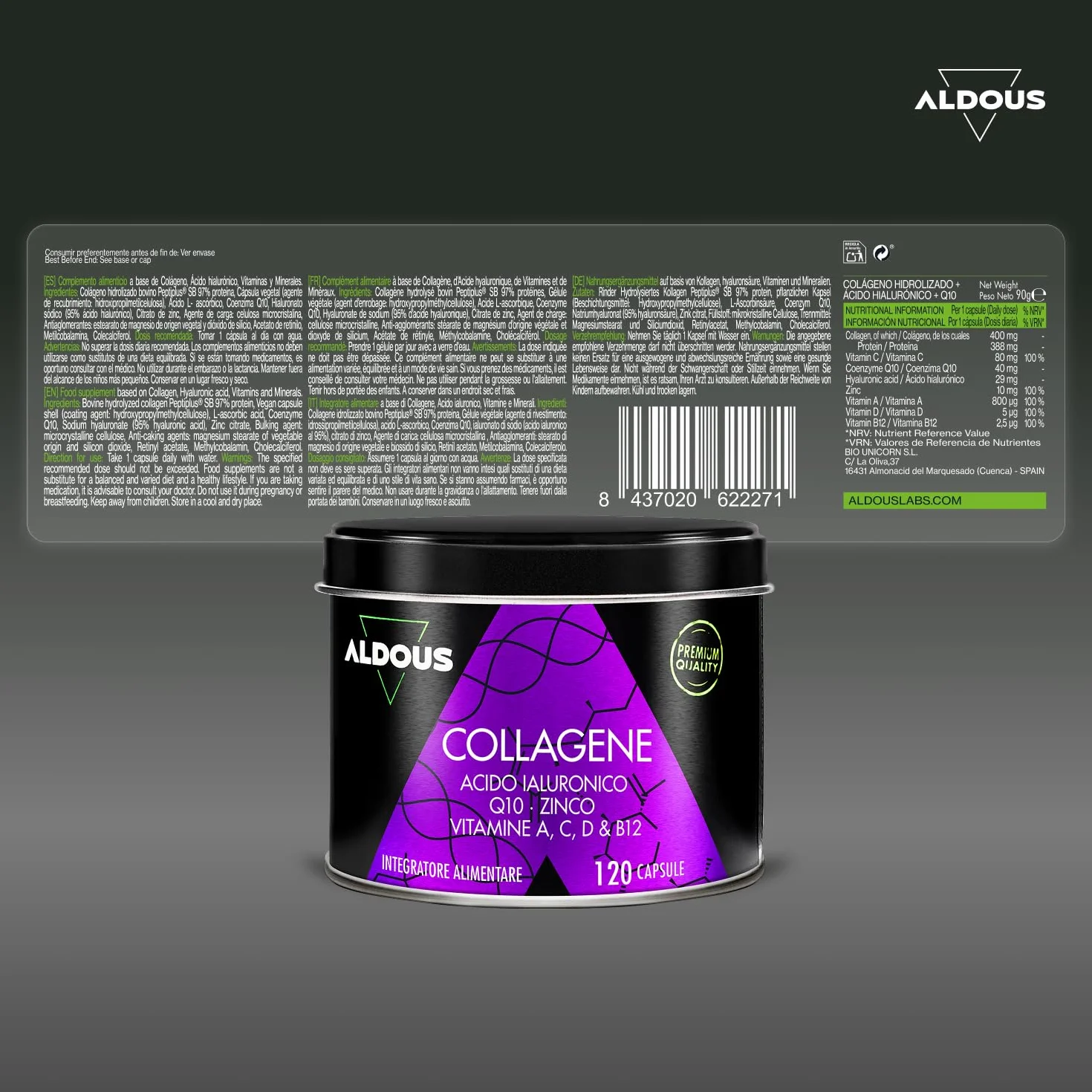 Collagene e Acido Ialuronico 120 Capsule Integratore Capelli Pelle Ossa