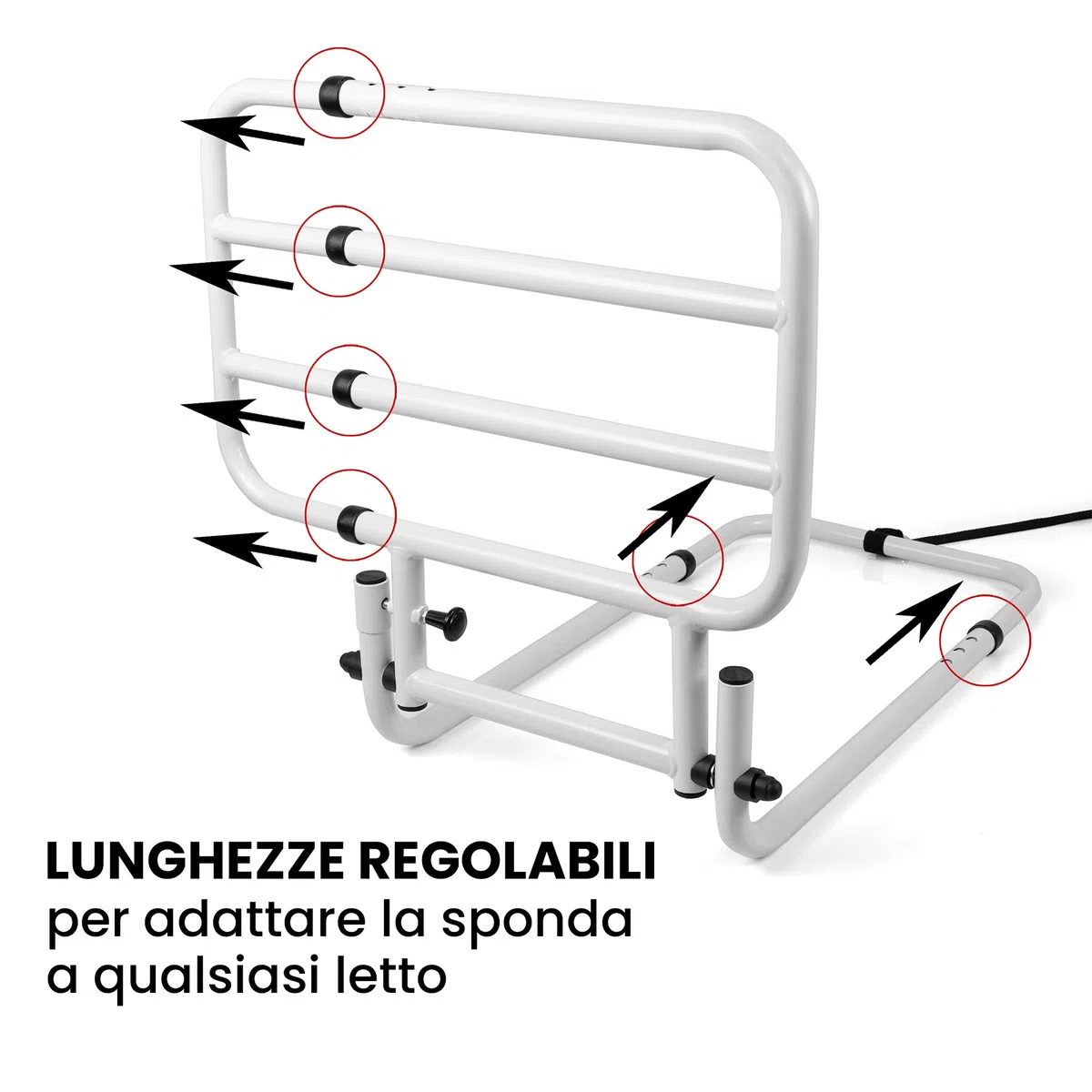 Azione Salute Sponda Letto Universale Telescopica e Ribaltabile – Regolabile in Larghezza con Struttura in Acciaio Verniciato Bianco – Ideale per Letti da Degenza di Anziani e Disabili