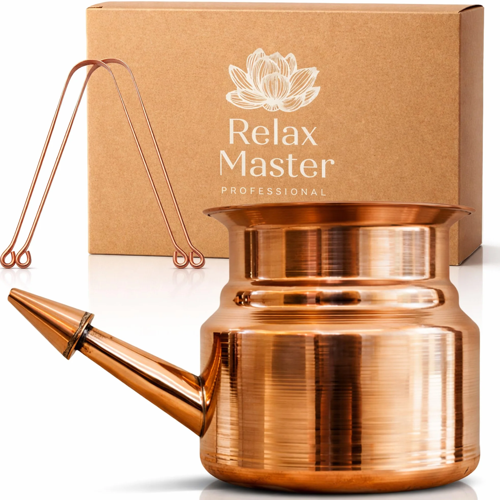 Relax Master® Neti Pot in Rame per Lavaggio Nasale e Igiene Orale – Jala Neti per Sinusite e Allergie – Confezione Regalo
