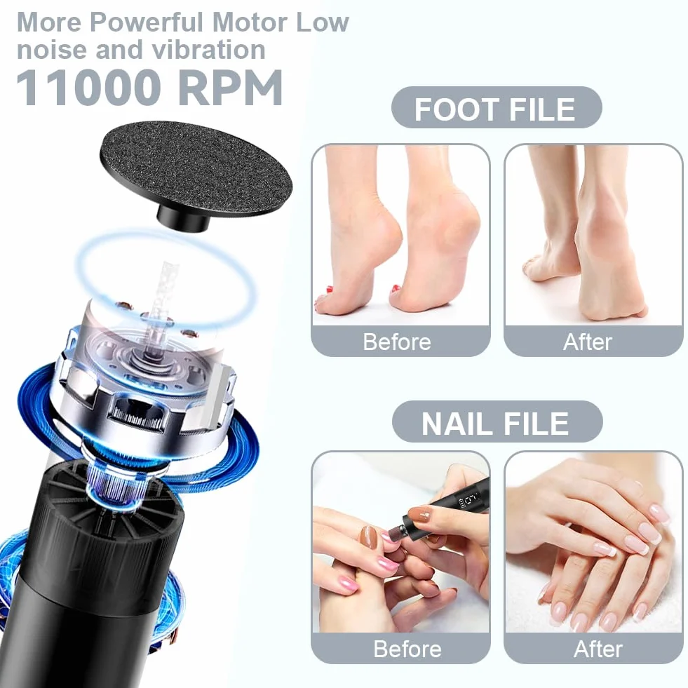 Pedicure Elettrico Professionale 2 in 1 Levigatore 9 Velocità Regolabile Display LCD Lima Piedi Elettrica Rimuove Calli Pelle Dura