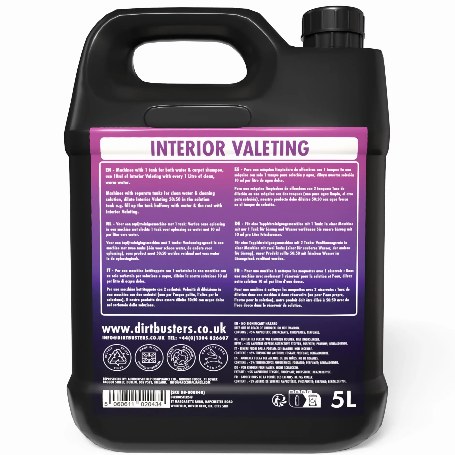 Dirtbusters Shampoo detergente per moquette e tappezzeria auto 5 l