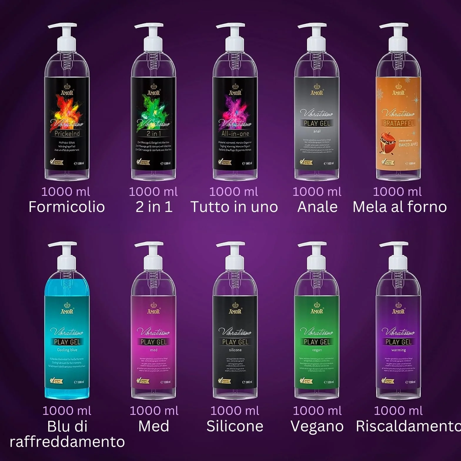 Vibratissimo Play Gel anale 1000 ml Lubrificante extra scivoloso a base acqua per sex toys silicone e preservativi lattice