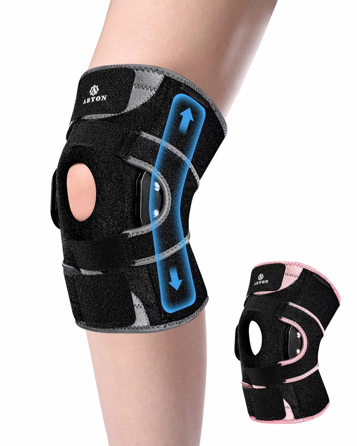 ABYON Ginocchiera articolata con stabilizzatori laterali metallo cinturino regolabile 360° per lesioni menisco dolore ACL MCL artrite post-operatorio