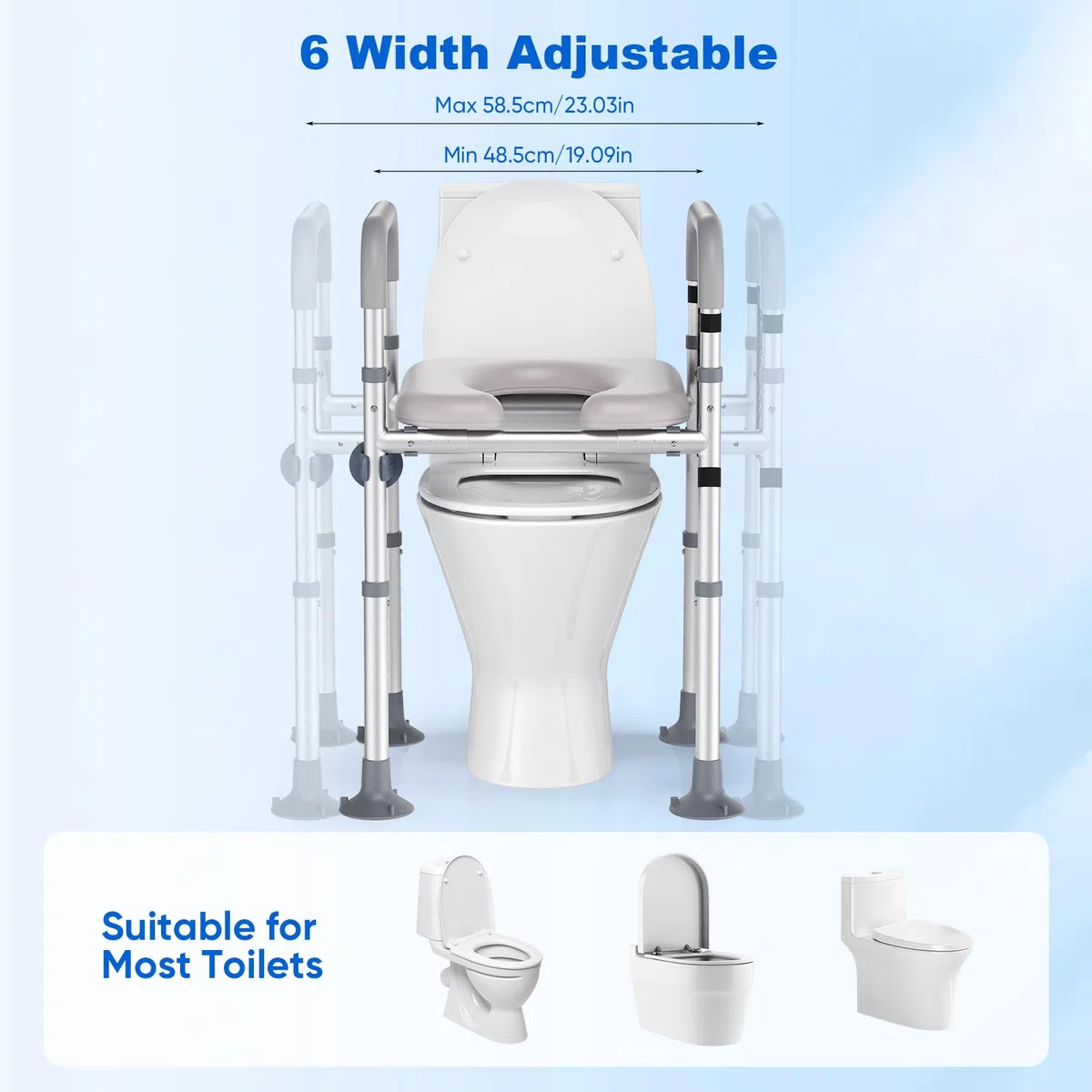 Rialzo wc per anziani, Sedile WC Rialzato con Manici Sedile WC Rialzato Universale in Altezza per Anziani, Disabili, Incinte, Ausilio da Bagno