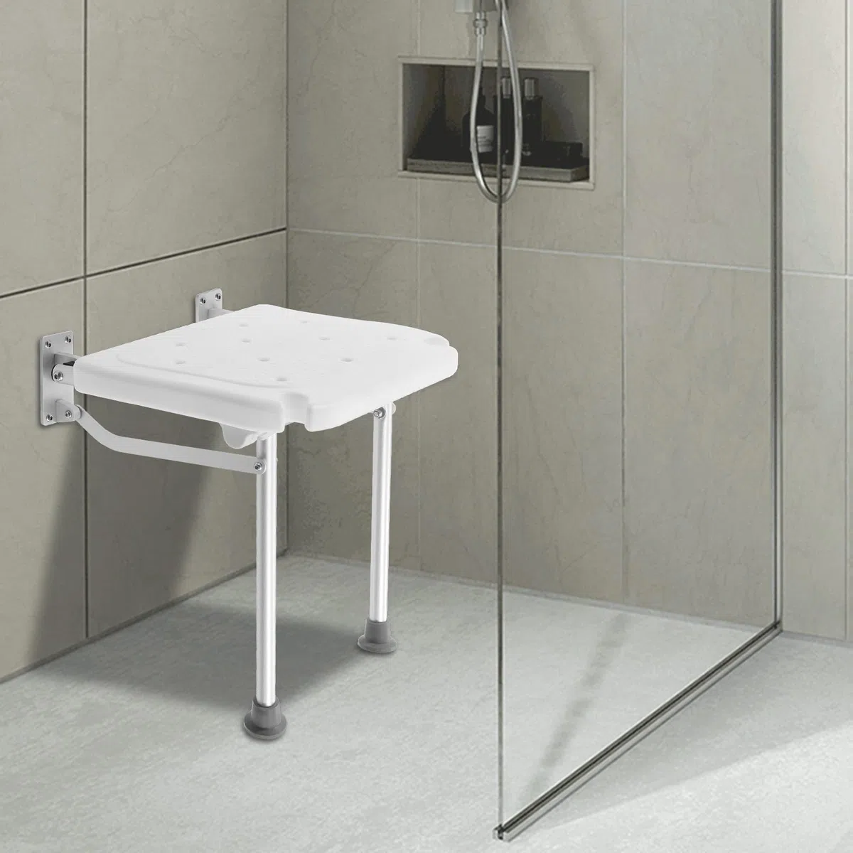 Sgabello da doccia pieghevole a parete, sedia da doccia pieghevole, per anziani, donne in gravidanza e disabili, portata massima 100 kg, sgabello da doccia pieghevole con piedini di supporto, sgabello