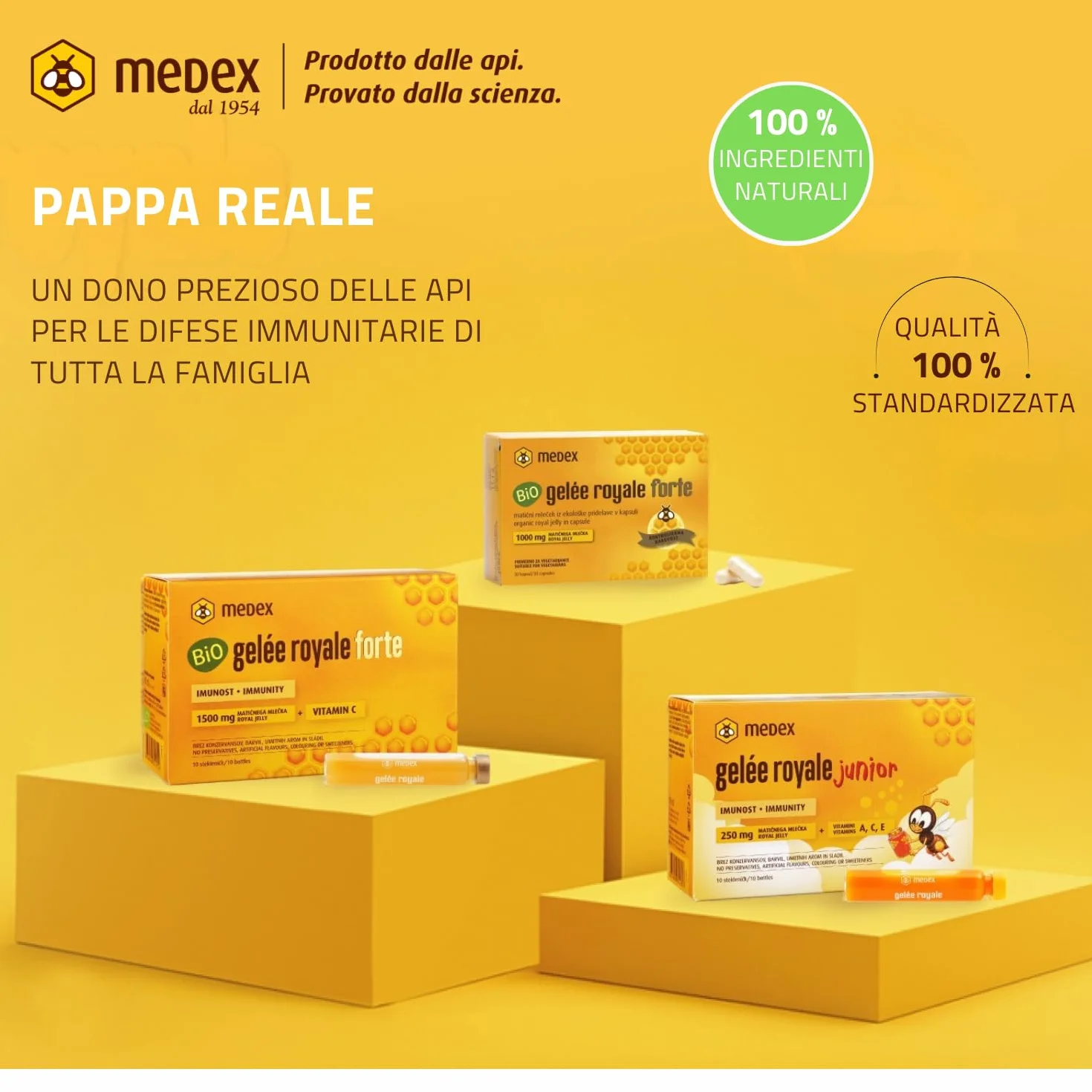 Medex Organic Gelée Royale FORTE, Pappa Reale biologica Extra Forte 1500 mg, Vitamina C Naturale, 10x9 ml