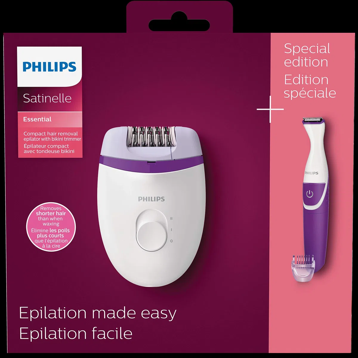 Philips Satinelle Essential BRP505/00 - Epilatore compatto con cavo e rifinitore per bikini