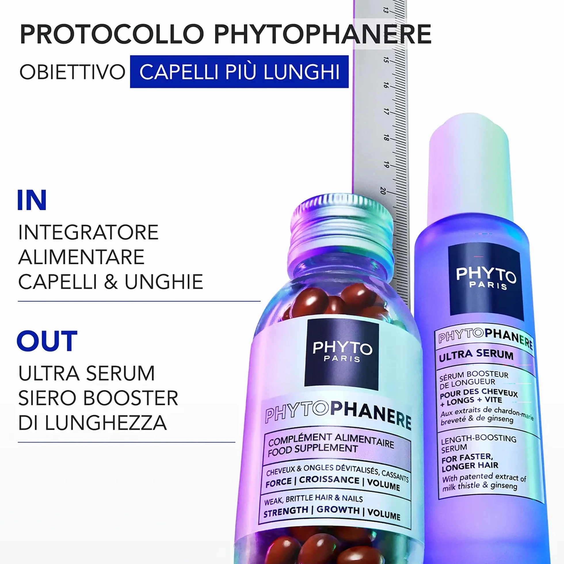 Phyto Phytophanere Integratore Alimentare Per Capelli e Unghie, Crescita e Volume, 180 Capsule