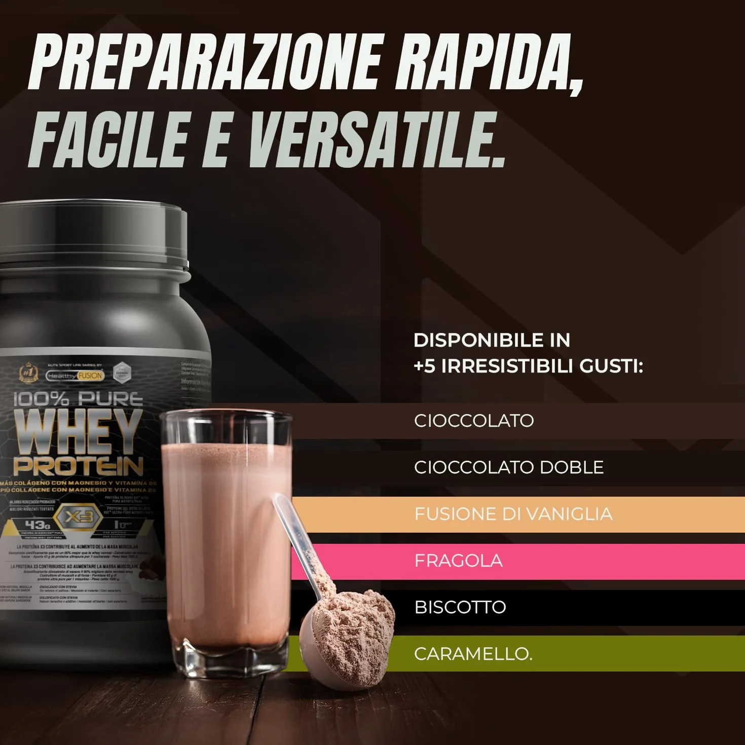 Whey Protein 1000g Cioccolato con Collagene e Magnesio