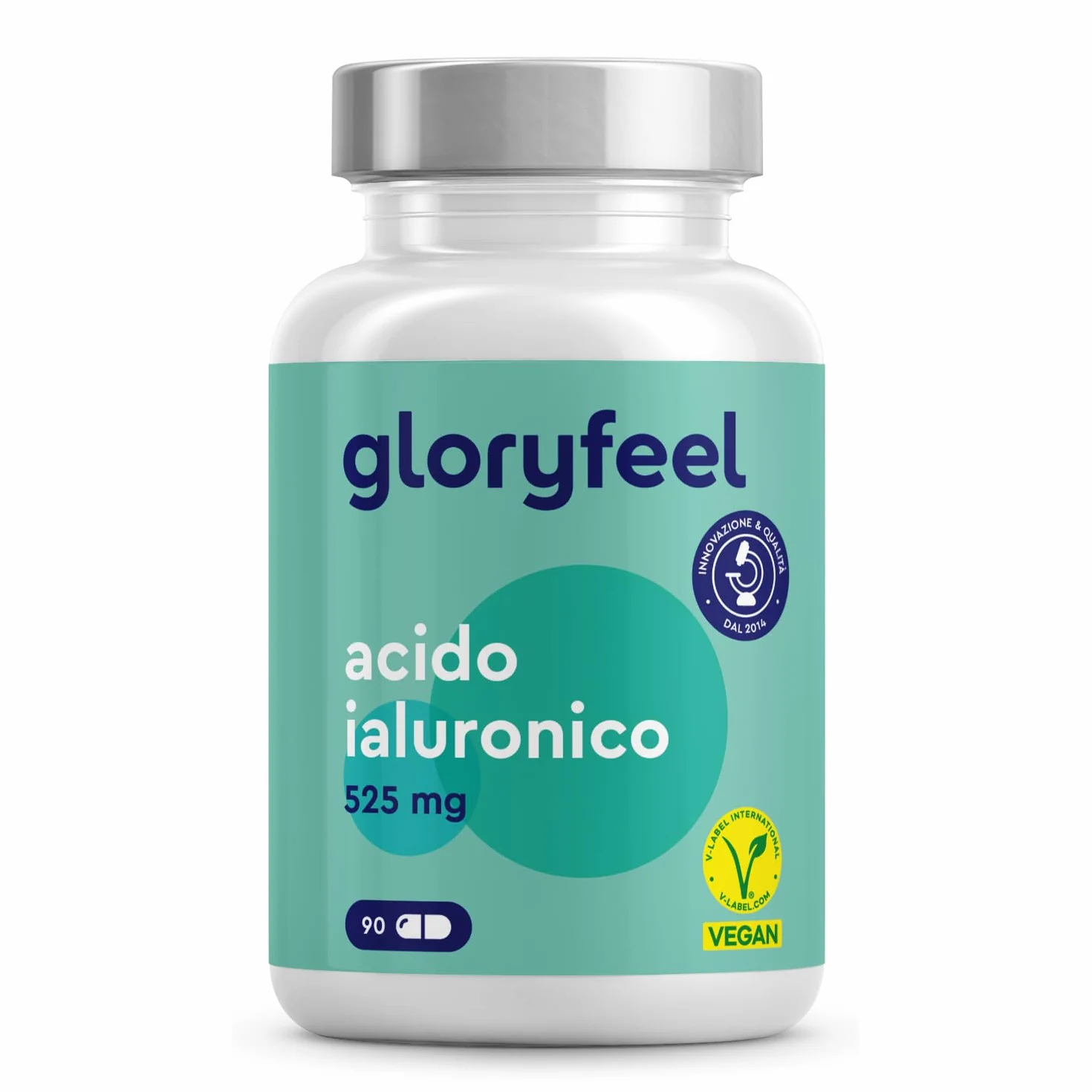 Acido Ialuronico Integratore 525mg Alto Dosaggio 500-700 kDa 90 Capsule Vegan