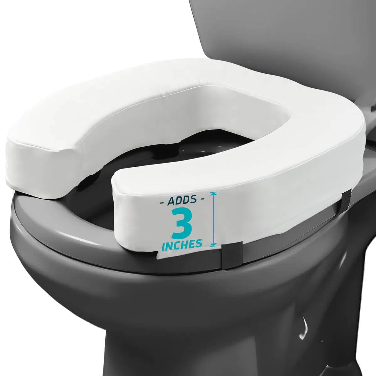 Lunderg Rialzo per sedile WC per anziani, aggiunge 7,6 cm, misura universale, cuscino rialzato per sedile WC con schiuma ad alta densità per un maggiore comfort ed elevazione, facile da pulire