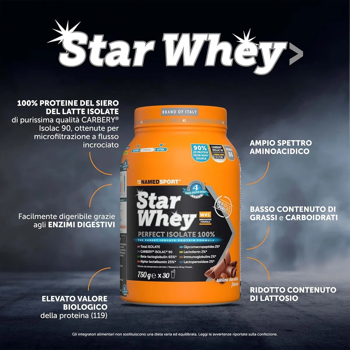 NAMEDSPORT Star Whey Isolate Proteine 750g Cioccolato + 100% Creatine in Polvere 250 g | Proteine del Siero del Latte e Creatina | Massa Muscolare e Recupero | Low Sugar & High Protein