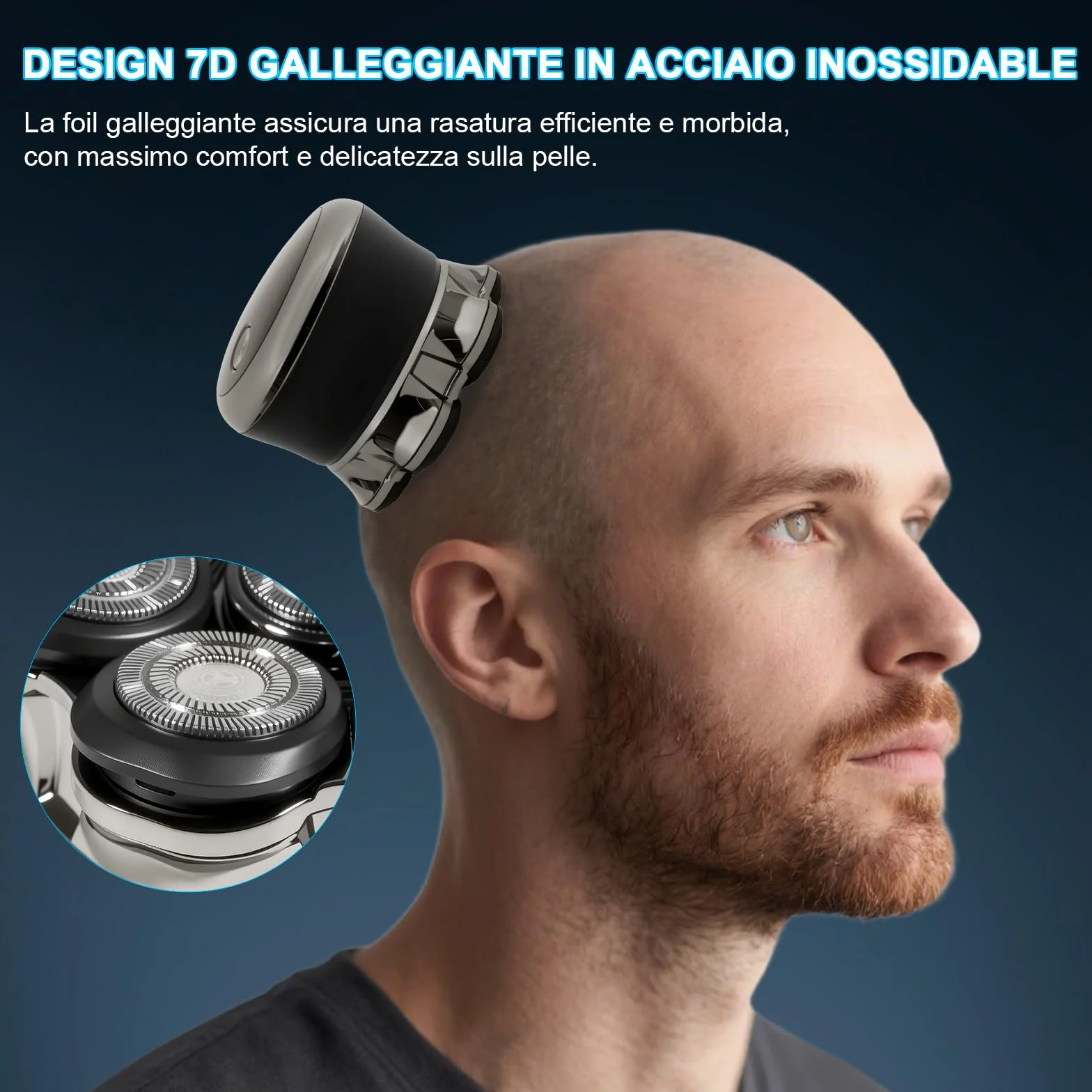 Carehabi Rasoio Testa Calva Uomo IPX6 Impermeabile Ricaricabile Interfaccia Type-C Testina Flottante Magnetiche 7D Autonomia 120 Minuti