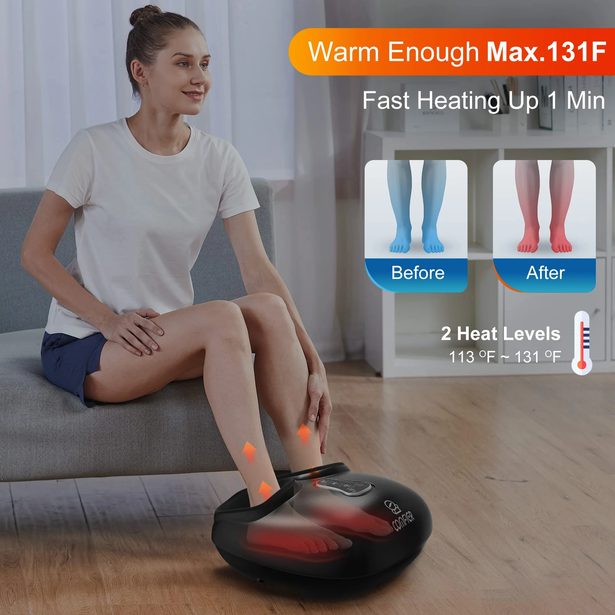 COMFIER Massaggiatore Plantare con Shiatsu, Massaggio Plantare Vibrazionale e Calore - Massaggiatore Piedi per fascite plantare, neuropatia del dolore, Regalo Mamma Papà Donna Uomo