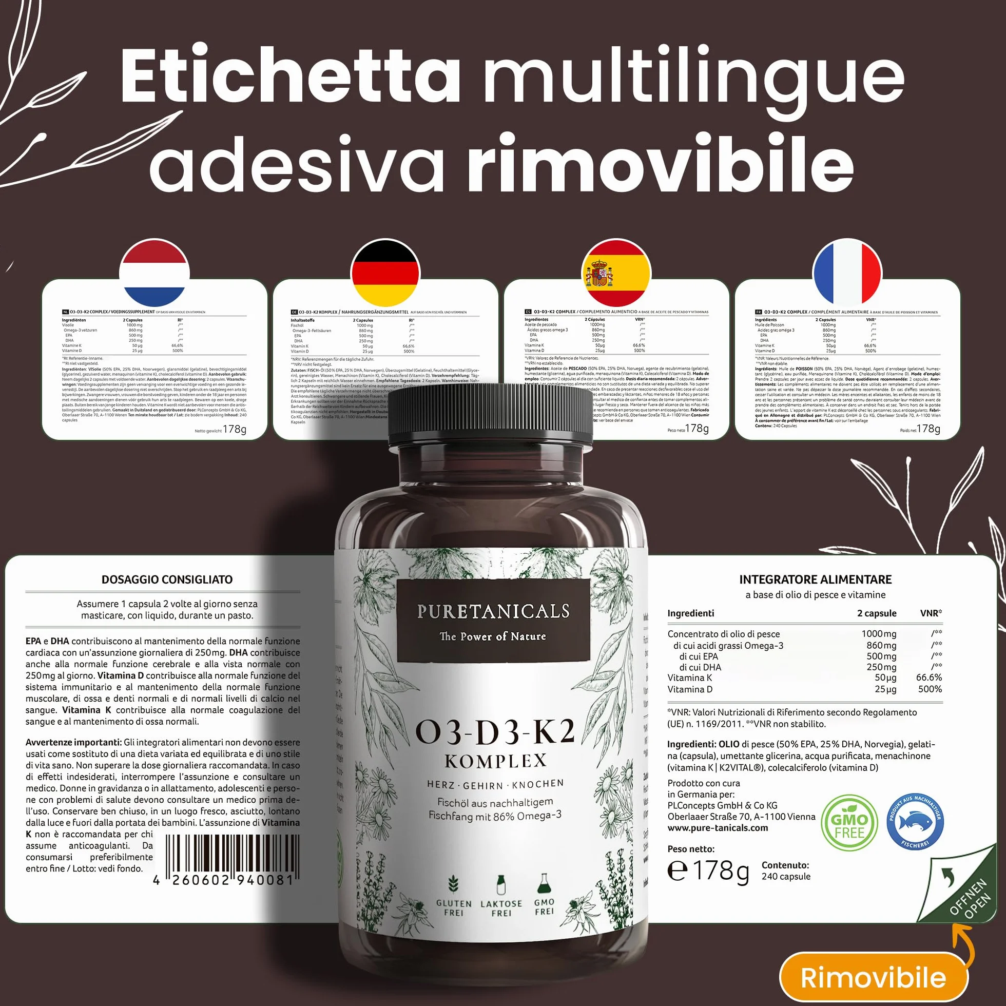 Omega 3 + Vitamina D3 + K2 Gocce MK7 All-Trans - Integratore Alto Dosaggio Omega3 EPA DHA 240 Capsule