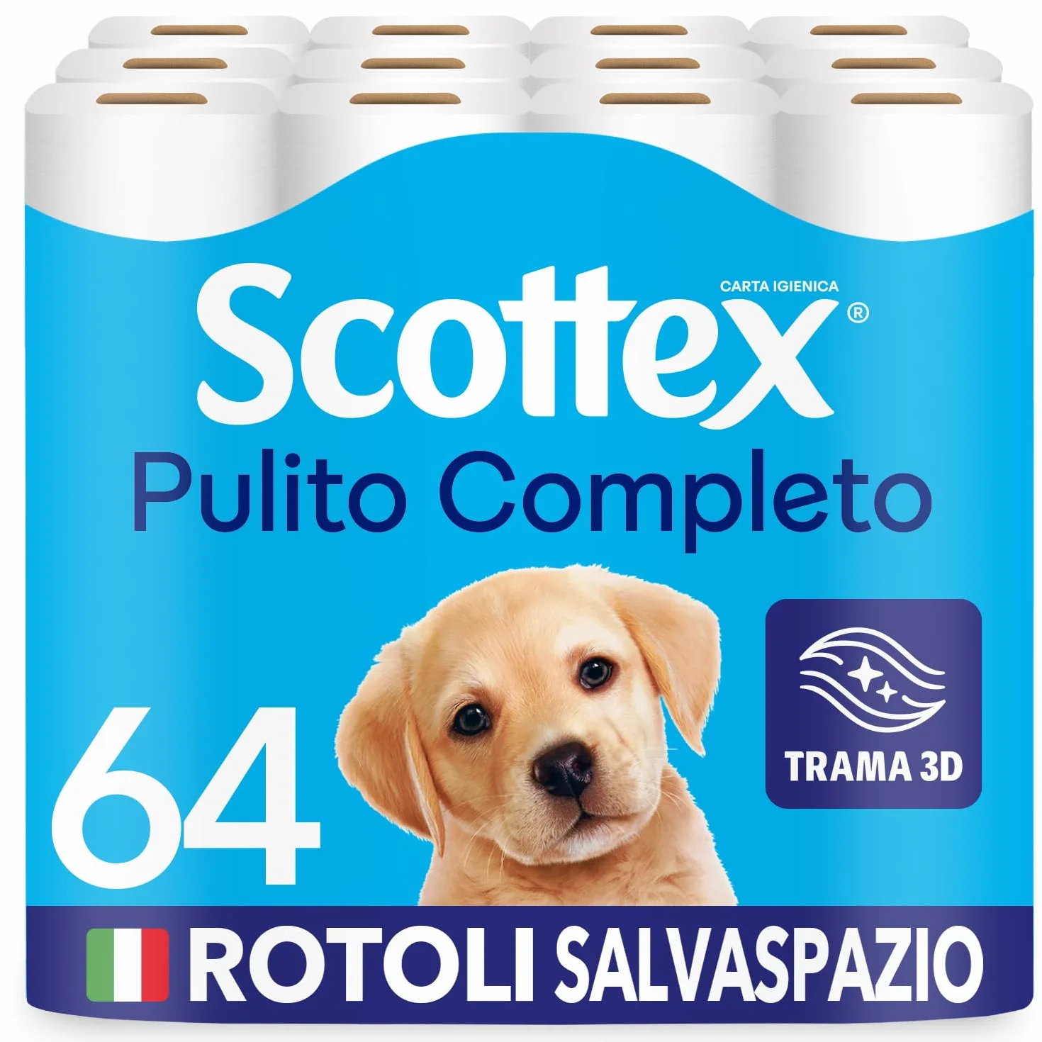 Scottex Carta Igienica Salvaspazio Cotone 64 Rotoli Confezione Riciclabile Fatto in Italia