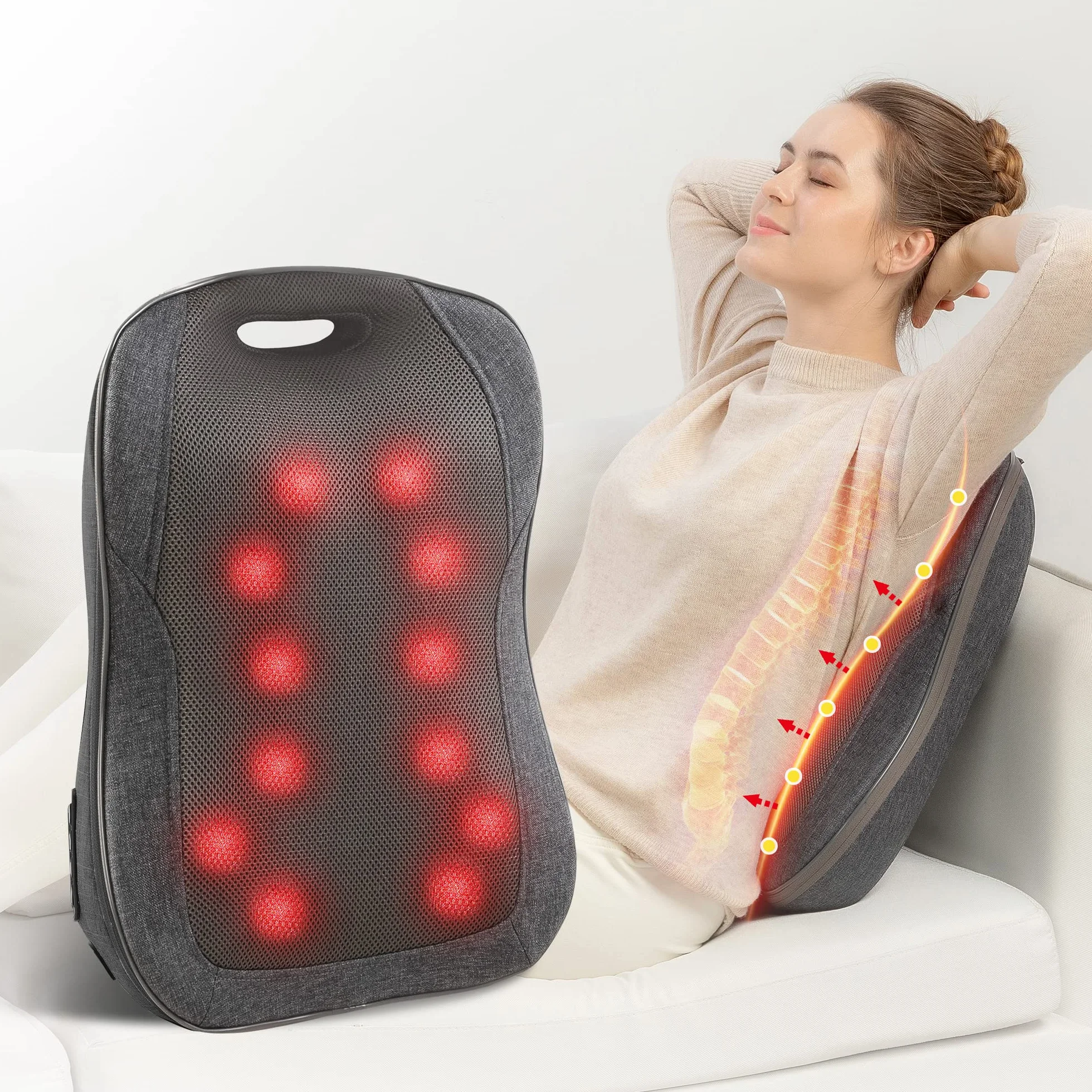 Comfier Shiatsu Massaggiatore Schiena con Calore, Cuscino Massaggiante Portatile, Regali Natale per Donne/Uomini, Sedile Massaggiante Regolabile, Sedia Massaggiante per Ufficio, Uso Domestico