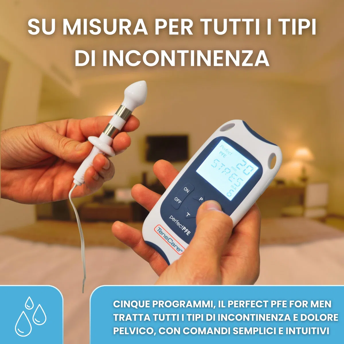 TensCare Perfect PFE Men–Per il Pavimento Pelvico Maschile-Contro l'incontinenza e la disfunzione erettile allenando e rinforzando i muscoli pelvici con la Tecnologia TENS e EMS Kegel