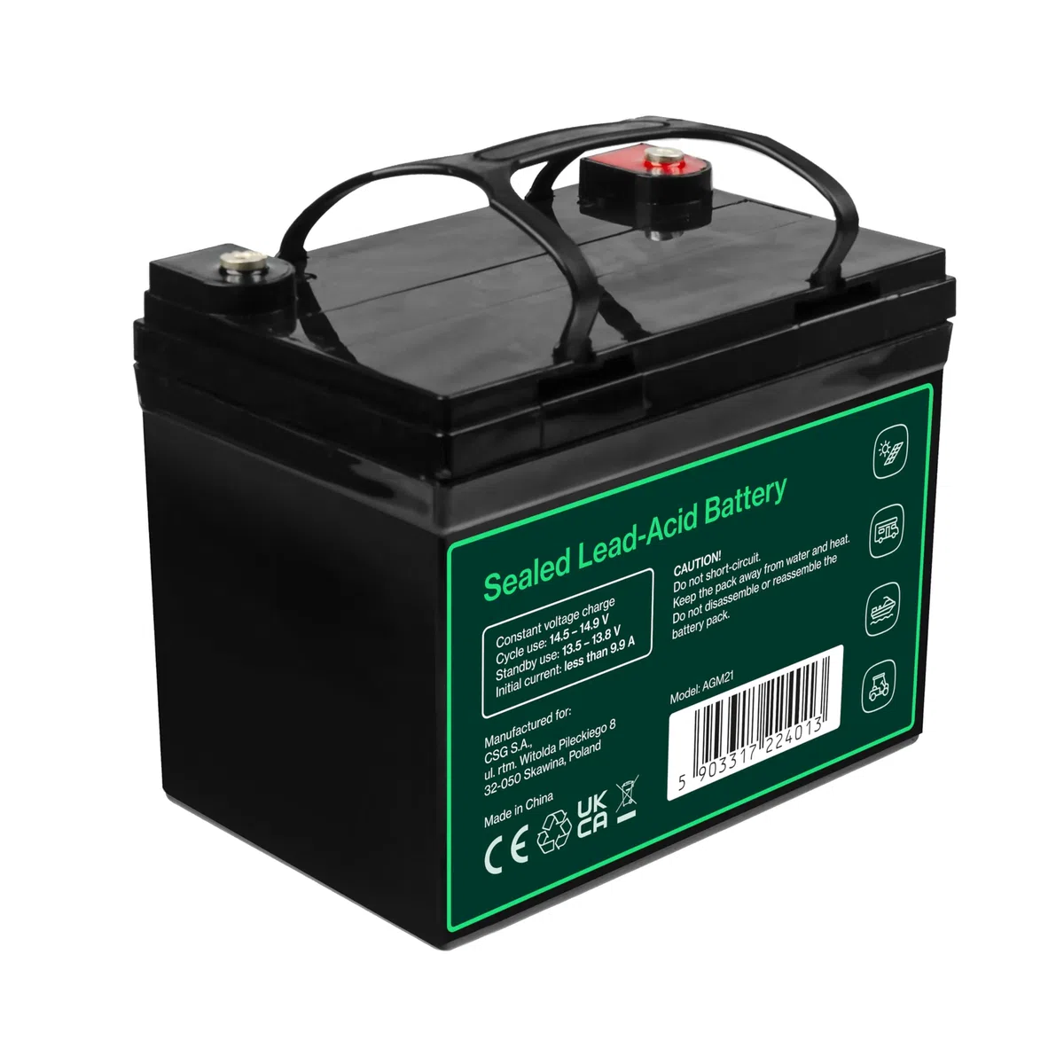 Green Cell AGM 12 V 33 Ah con batteria IP54, batteria al piombo, batteria al piombo, resistente ai cicli, senza manutenzione, per caravan, fotovoltaica, per sedia a rotelle, per roulotte (12 V, 33 Ah)