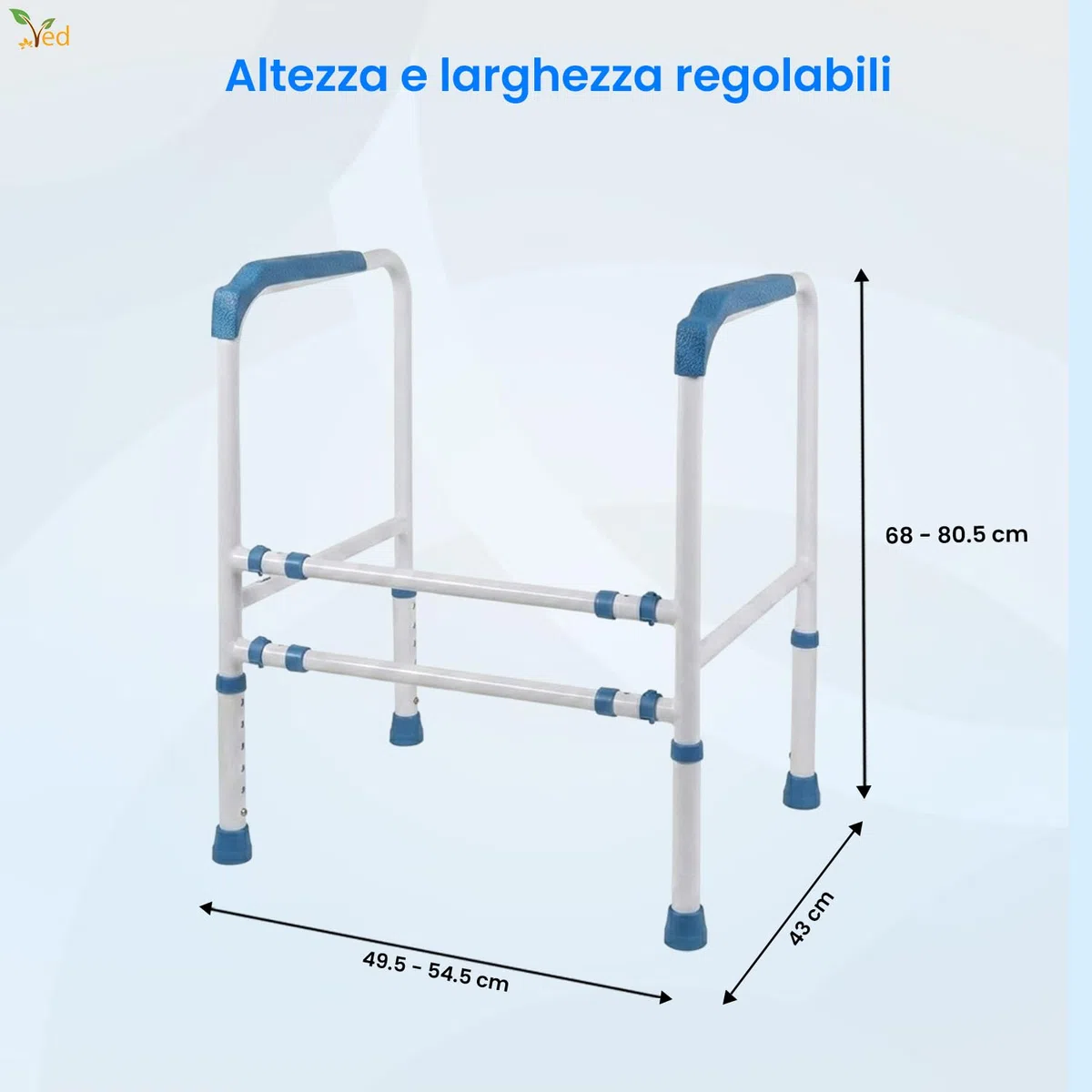 VED Barra di Sicurezza per WC in Acciaio Migliorato con Morsetto Fissabile, Assistenza per WC, Barre per Disabili