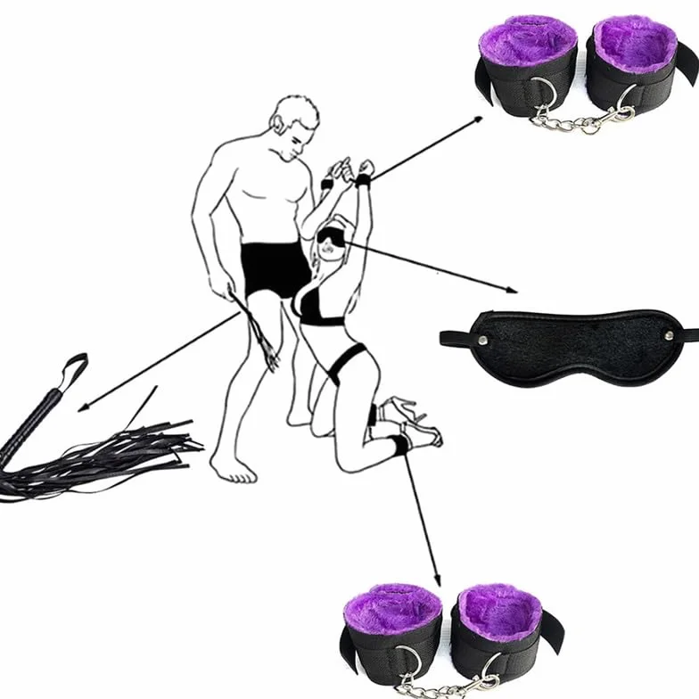 Set di Pelle da Letto di Gruppo Sportivo Multifunzionale 12 Pezzi, Manette e Cavigliere D-1
