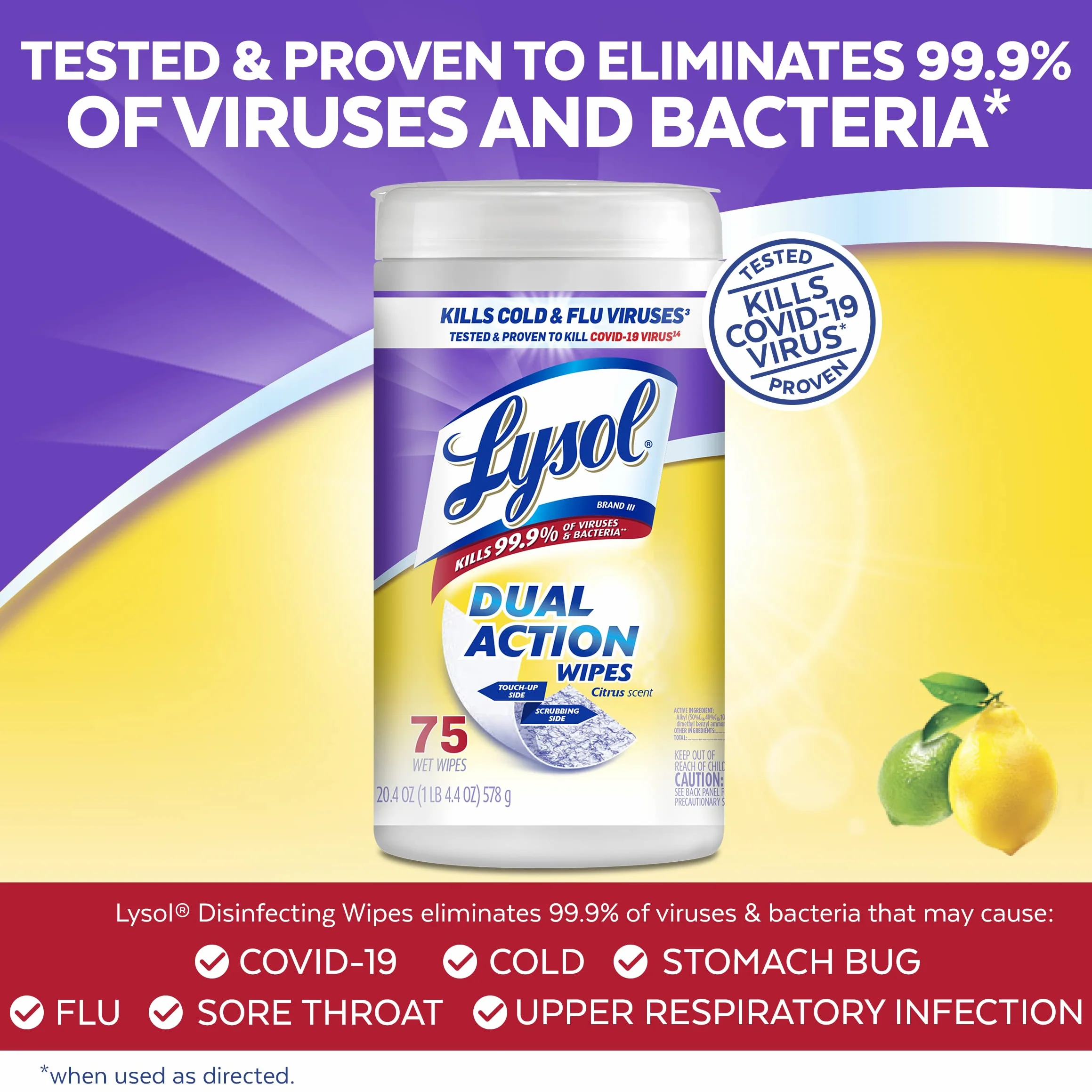 Lysol Salviette disinfettanti a doppia azione agrumi 75 ct