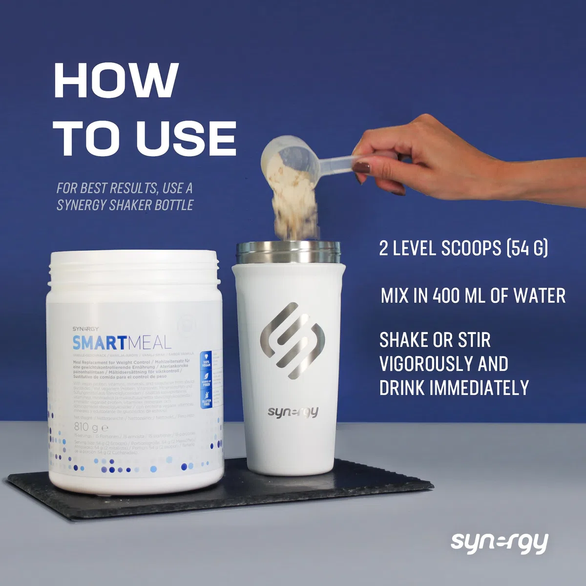 Synergy Worldwide SmartMeal 810 g | 24g Proteine in Polvere Sostitutivo del Pasto | Ricco di Fibre, Vitamine e Minerali | Gusto Vaniglia | Gestione del Peso | Vegano e Senza Glutine | 15 Porzioni