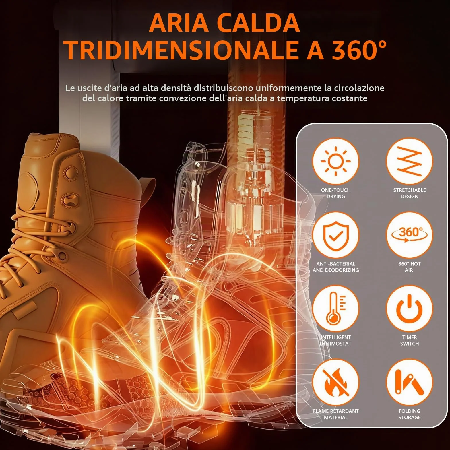 Asciuga Scarpe Elettrico per 2 Paia Portatile con Sterilizzazione UV e Schermo Touch LED