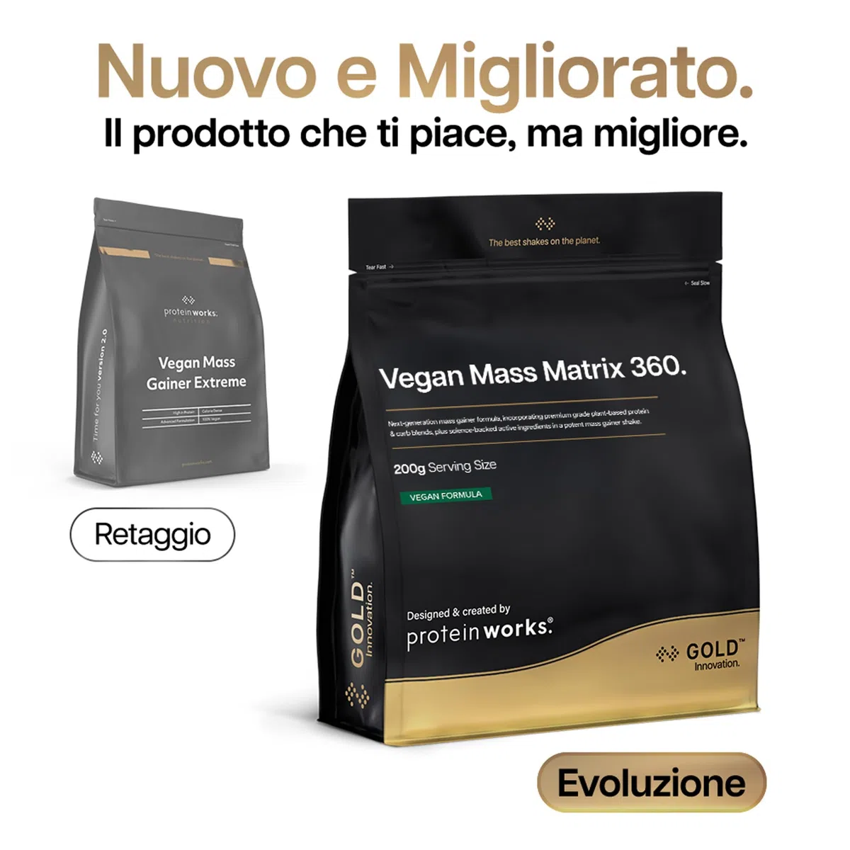 Protein Works | Vegan Mass Matrix 360 – GOLD Innovation, Mass Gainer Vegan, Integratore Aumento Peso, Tri-Protein, Aminoacidi, Shake Post-Workout, Crema alla Vaniglia, 10 Porzioni, 2kg