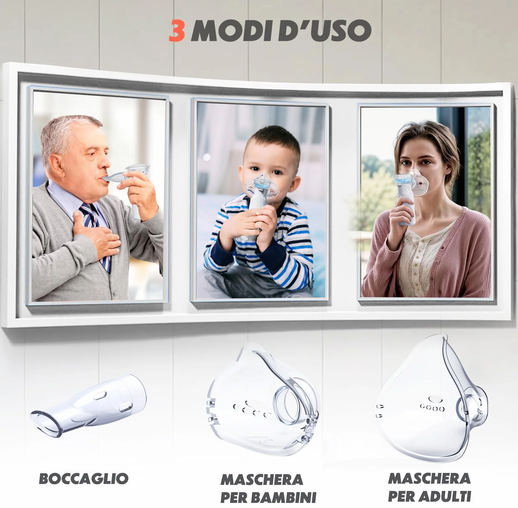 Aerosol Portatile Silenzioso Ricaricabile per Adulti e Bambini con 2 Maschere e Boccaglio, 2 Modalità Regolabili