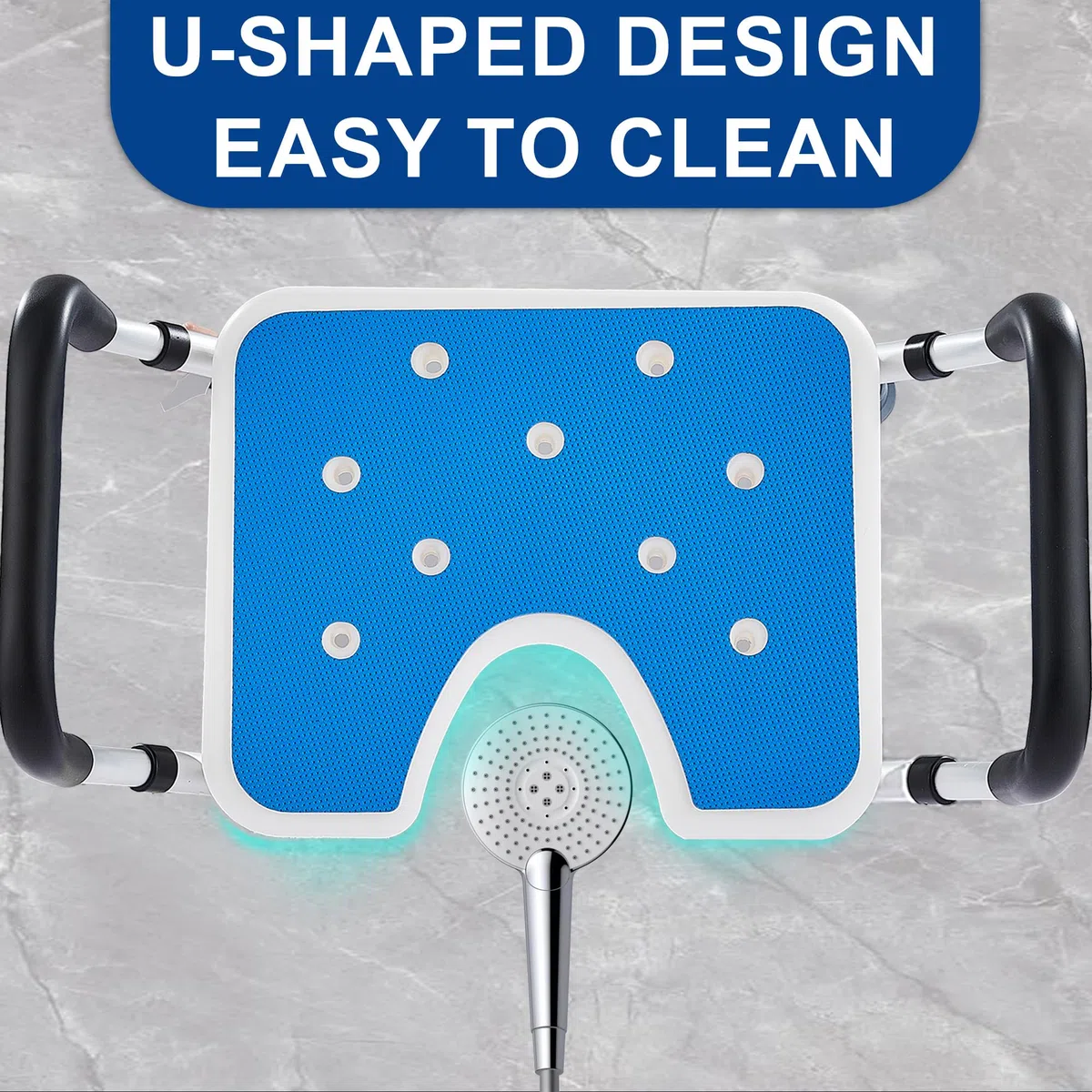 Sedia per Doccia con Braccioli Altezza Regolabile 39-52.5 cm, Sgabello Doccia Forma a U Antiscivolo per Anziani Disabili Sedile Sgabello da Bagno in Alluminio portata fino a 150 kg
