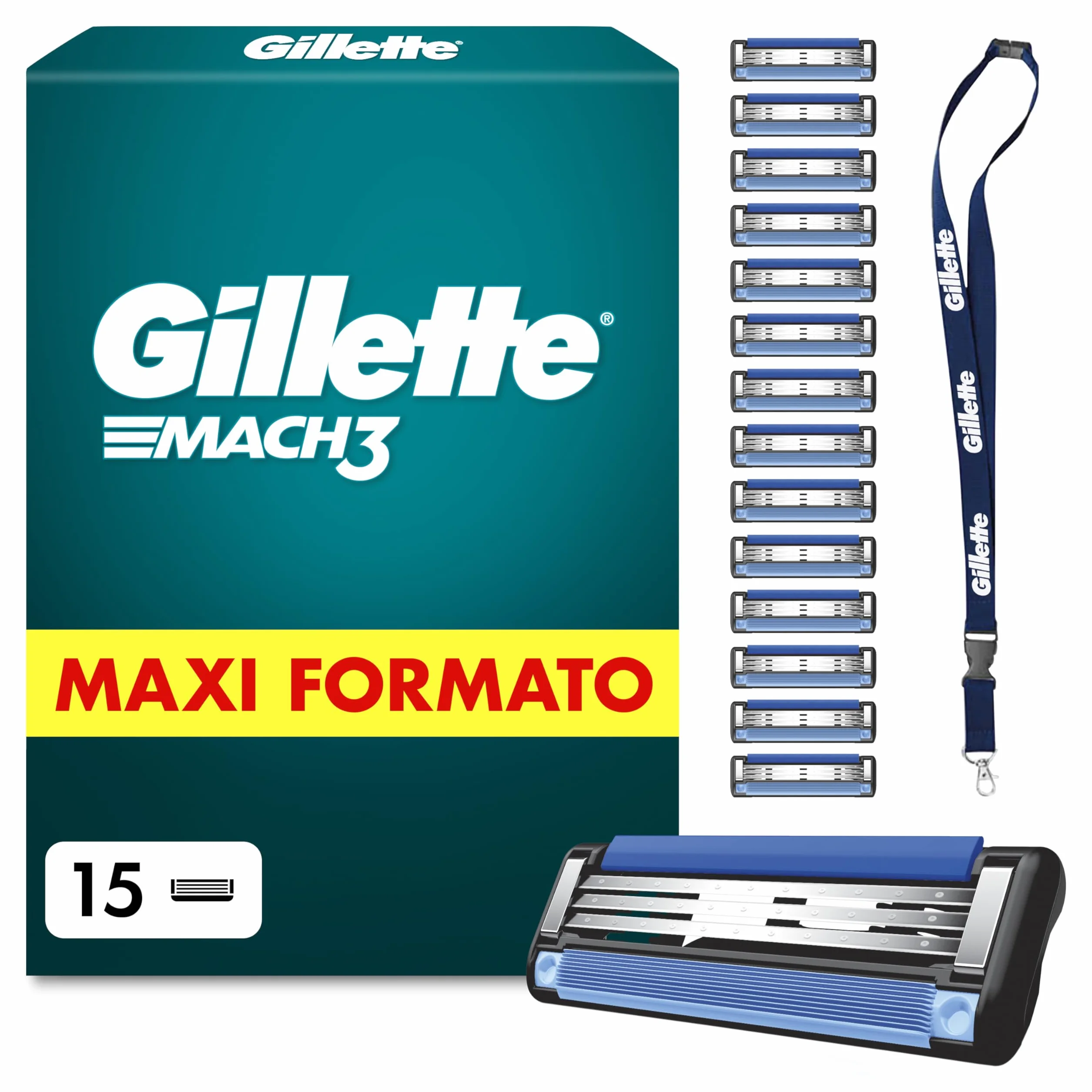 Gillette Mach3 Base 15 Lamette Di Ricambio Per Rasoio Barba Mach 3 Con Striscia Lubrificante