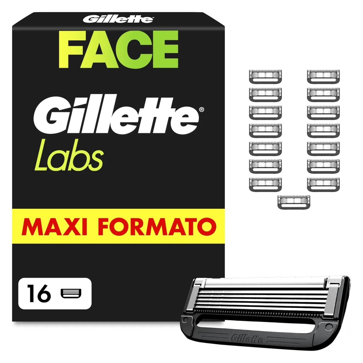 Gillette Labs Xxl Lamette da Barba per Rasoio Barba Manuale, 16 Lamette Gillette di Ricambio da 5 Lame, Rasatura Profonda Duratura, Comfort e Profondità, Compatibile con i Rasoi Labs, per Rasoio Uomo