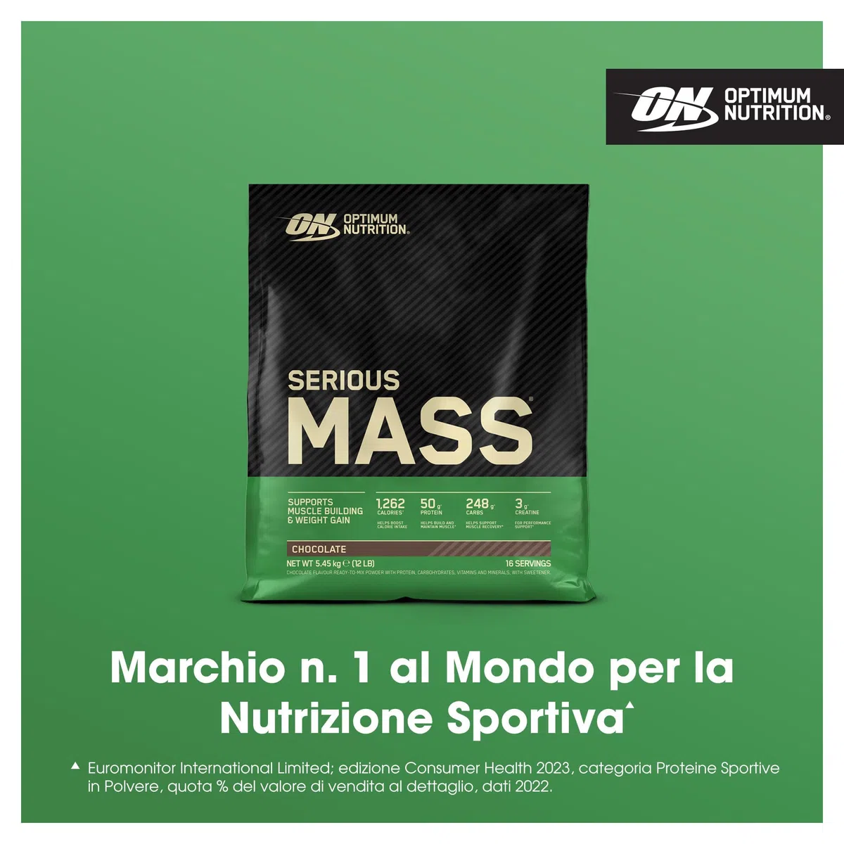 Optimum Nutrition Serious Mass Gainer Proteico in Polvere, Gusto Cioccolato, 5.45kg, 16 Porzioni