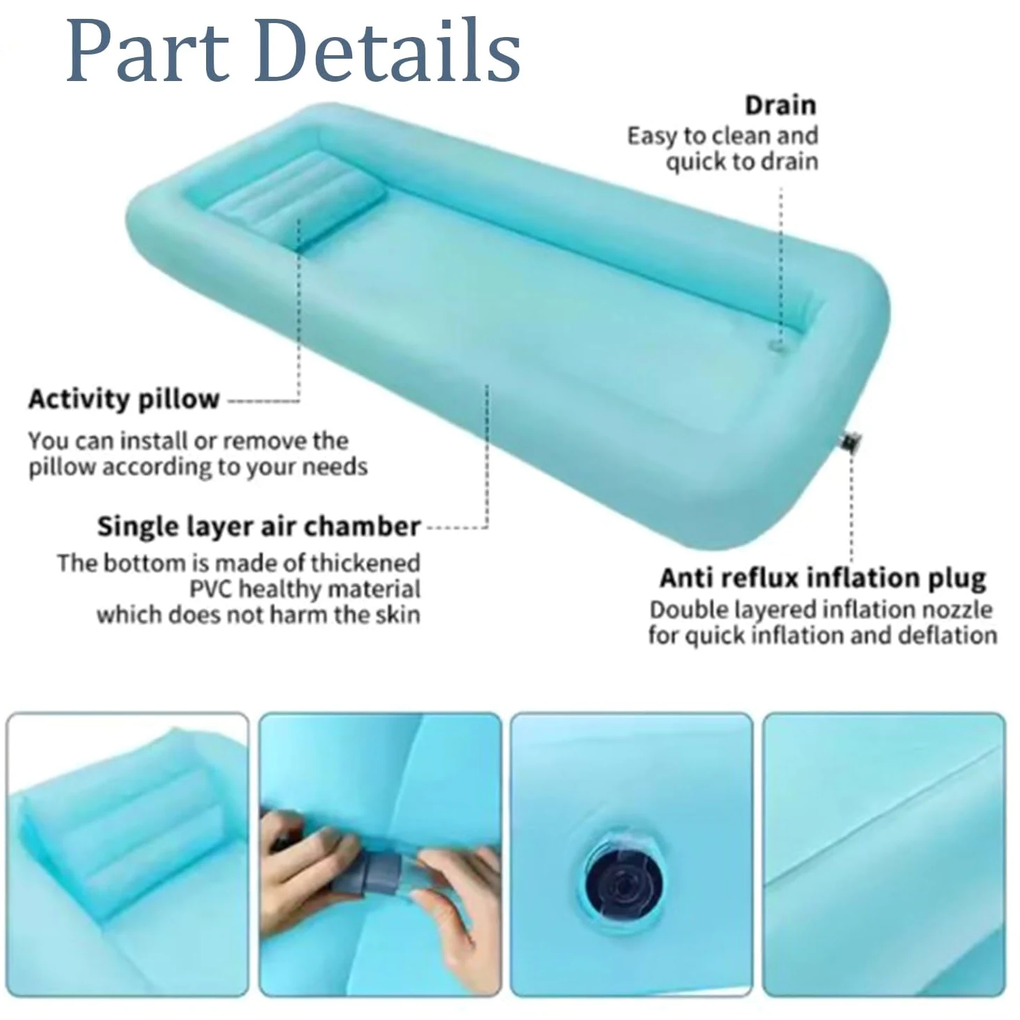 Vasca Da Bagno Gonfiabile,Vasca Per Doccia,Set Doccia Con Vasca Da Bagno Gonfiabile,Sacca Per l'Acqua e Pompa Ad Aria,Adatto a Persone Con Disabilità,Anziani e Pazienti Allettati,Portatile(Blu)