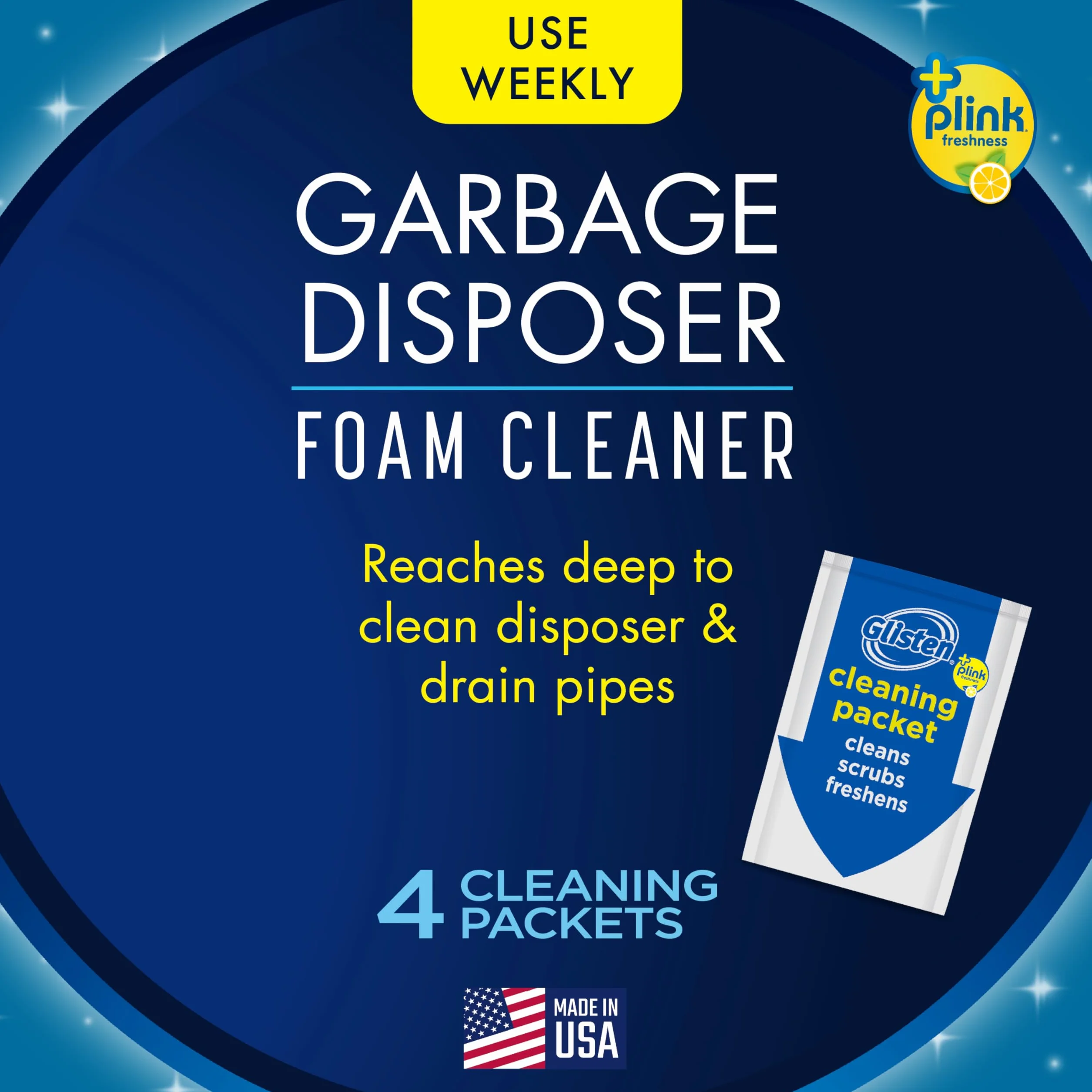 Glisten Disposer Care Foaming Garbage Disposer Cleaner 4.9 oz 4 Packets