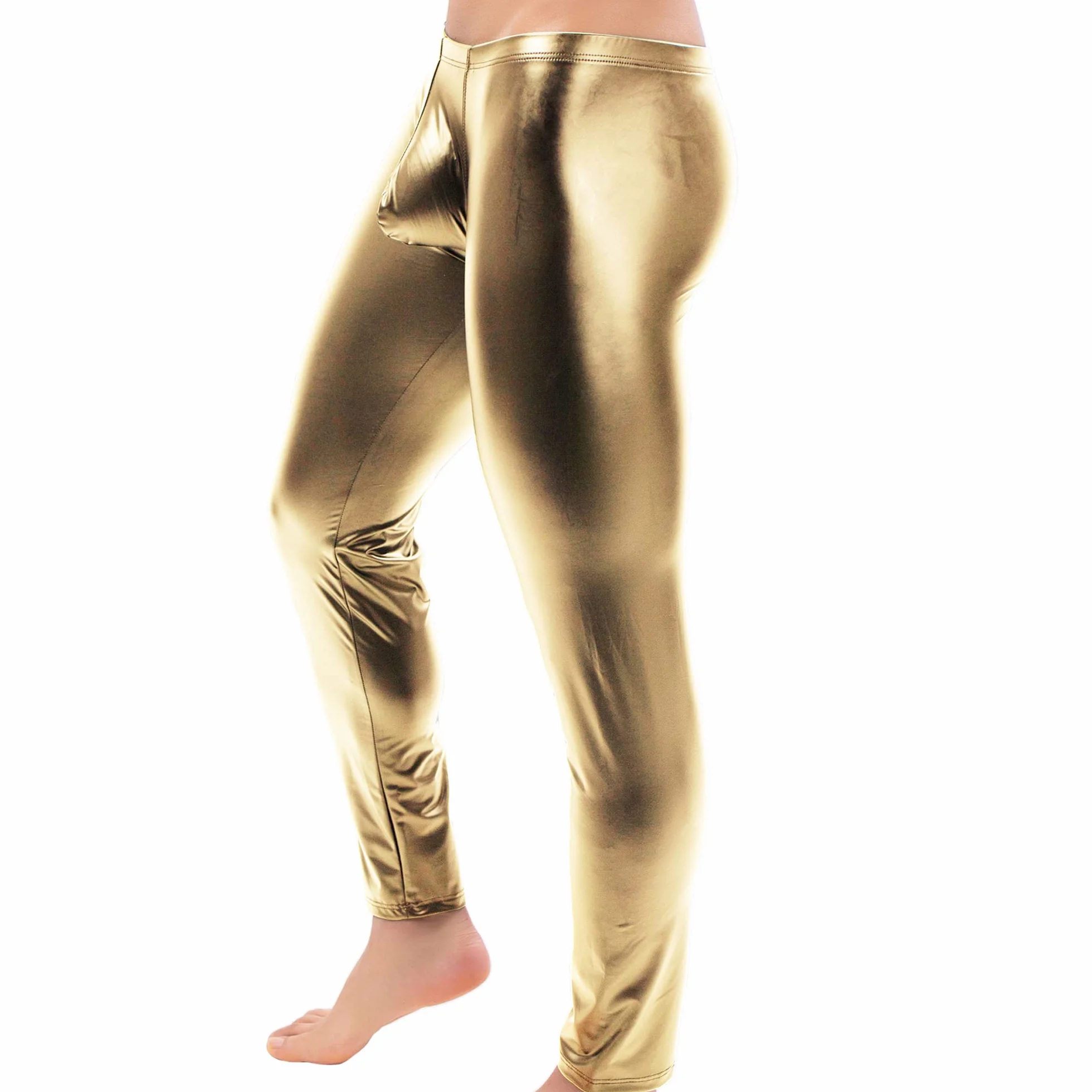 QiaTi Pantaloni aderenti da uomo in similpelle leggings lunghi poliuretano skinny Slim Pants