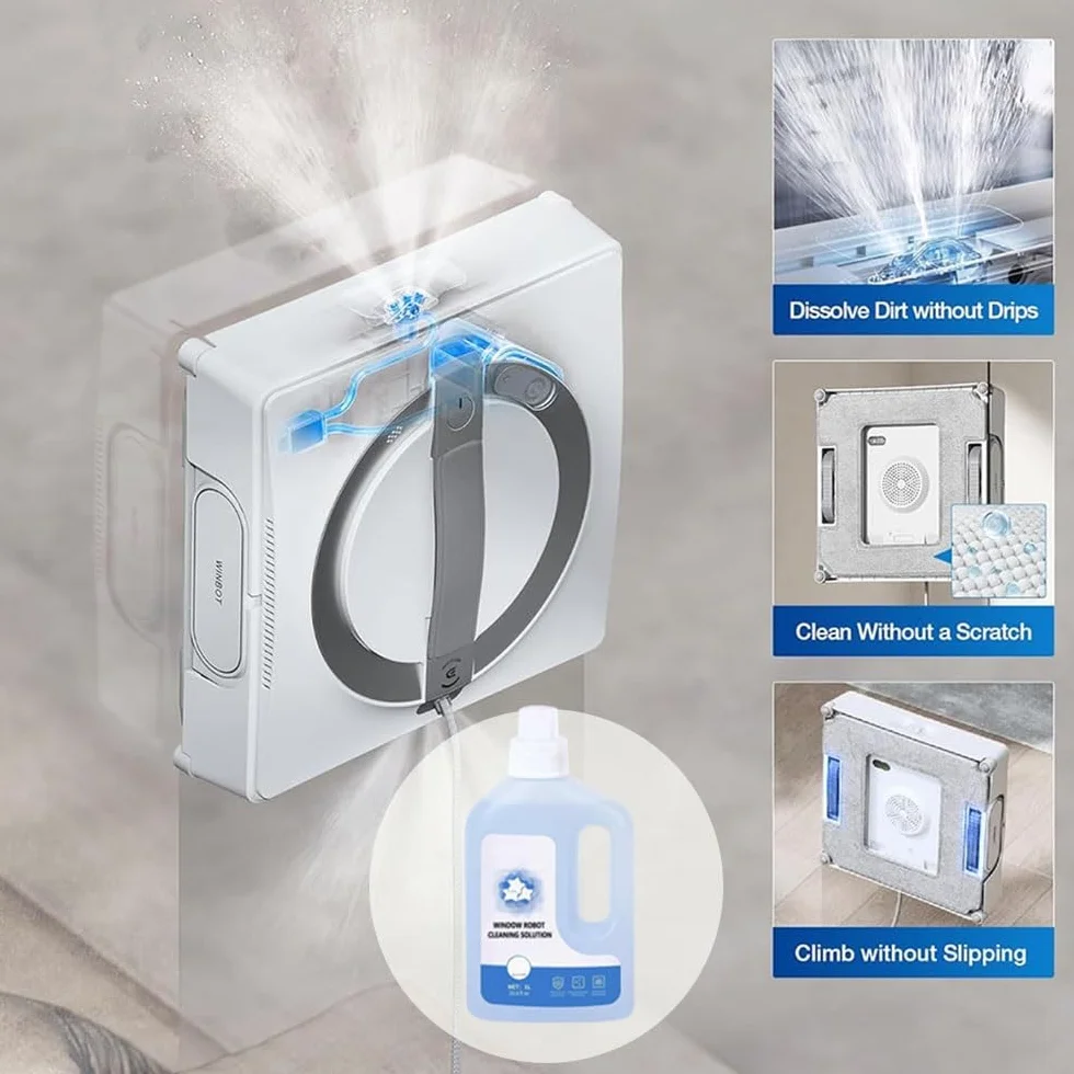 Soluzione detergente for vetri da 1 litro compatibile con ECOVACS Winbot W1 Pro/W2 Pro Omni/Winbot Mini - Liquido detergente for vetri ad alta efficienza for robot lavavetri(3pcs)