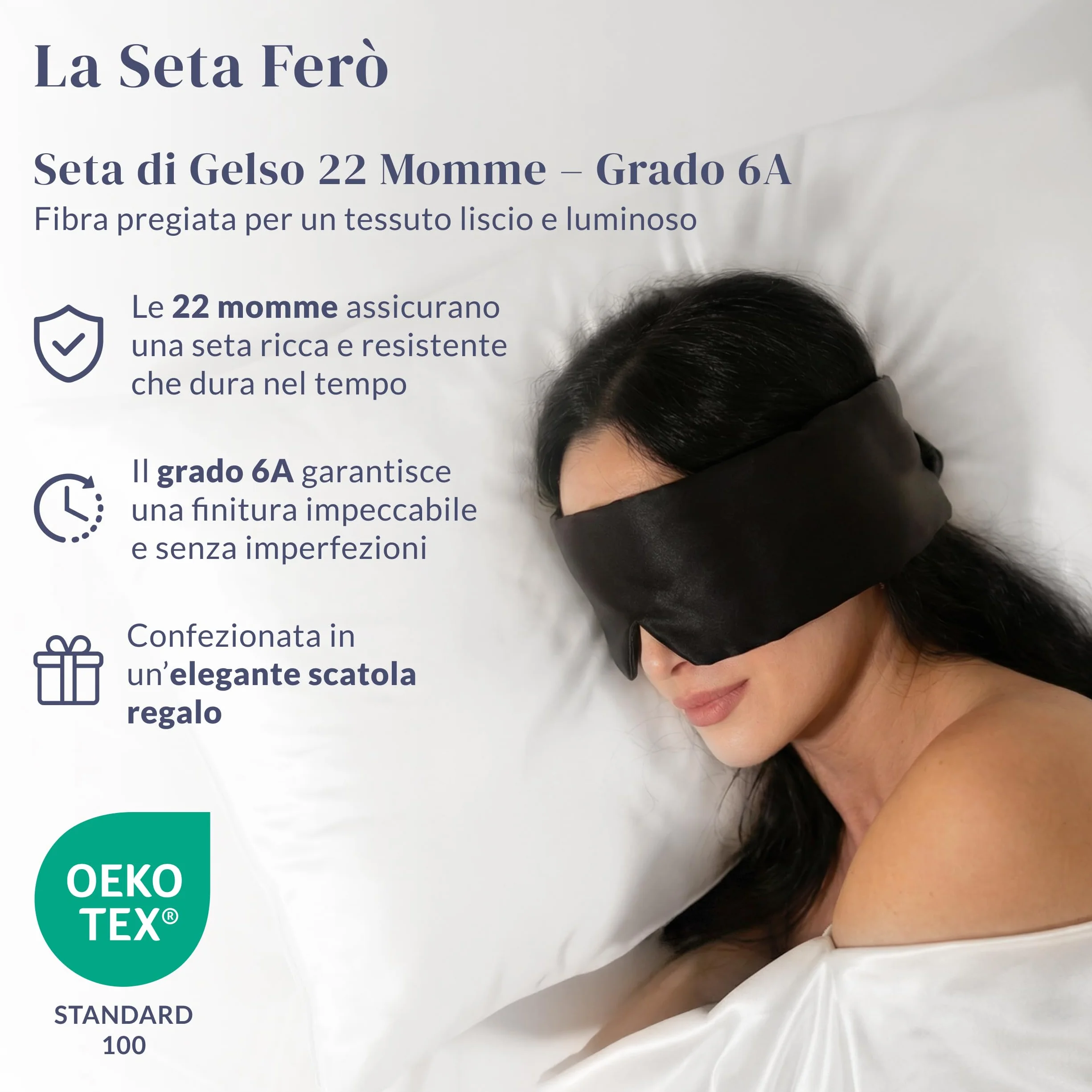 Ferò Mascherina per Dormire Seta di Gelso 22 Momme Grado 6A Nero