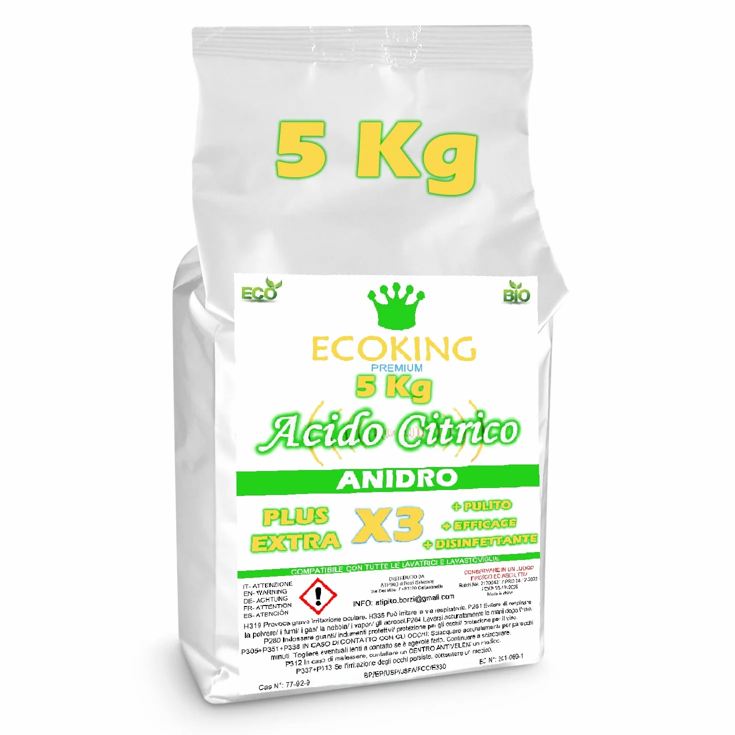 Acido Citrico 5 kg 100% Puro per Pulizia Calcare Anticalcare Lavatrice