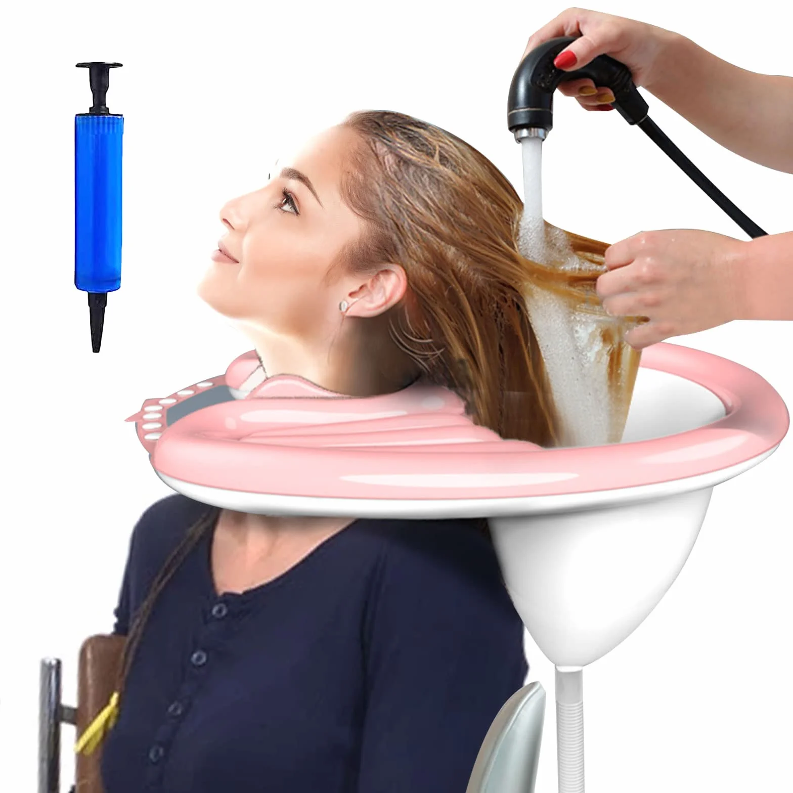CDIYTOOL Bacino gonfiabile per il lavaggio dei capelli, vasca portatile per doccia da comodino Anziani, disabili, incinte, feriti, costretti a letto per lavare i capelli a letto con pompa ad aria