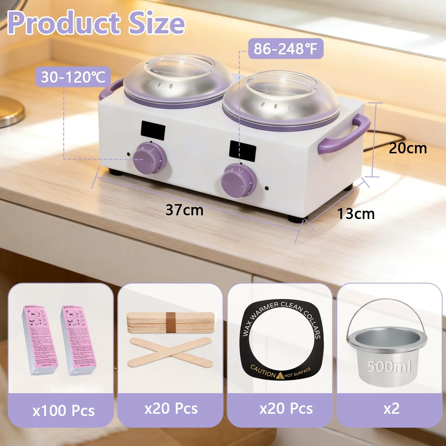Scaldacera doppio con display elettronico, capacità totale 1 l, scaldacera da 220 W per depilazione con temperatura regolabile, ideale per casa, barbiere, salone