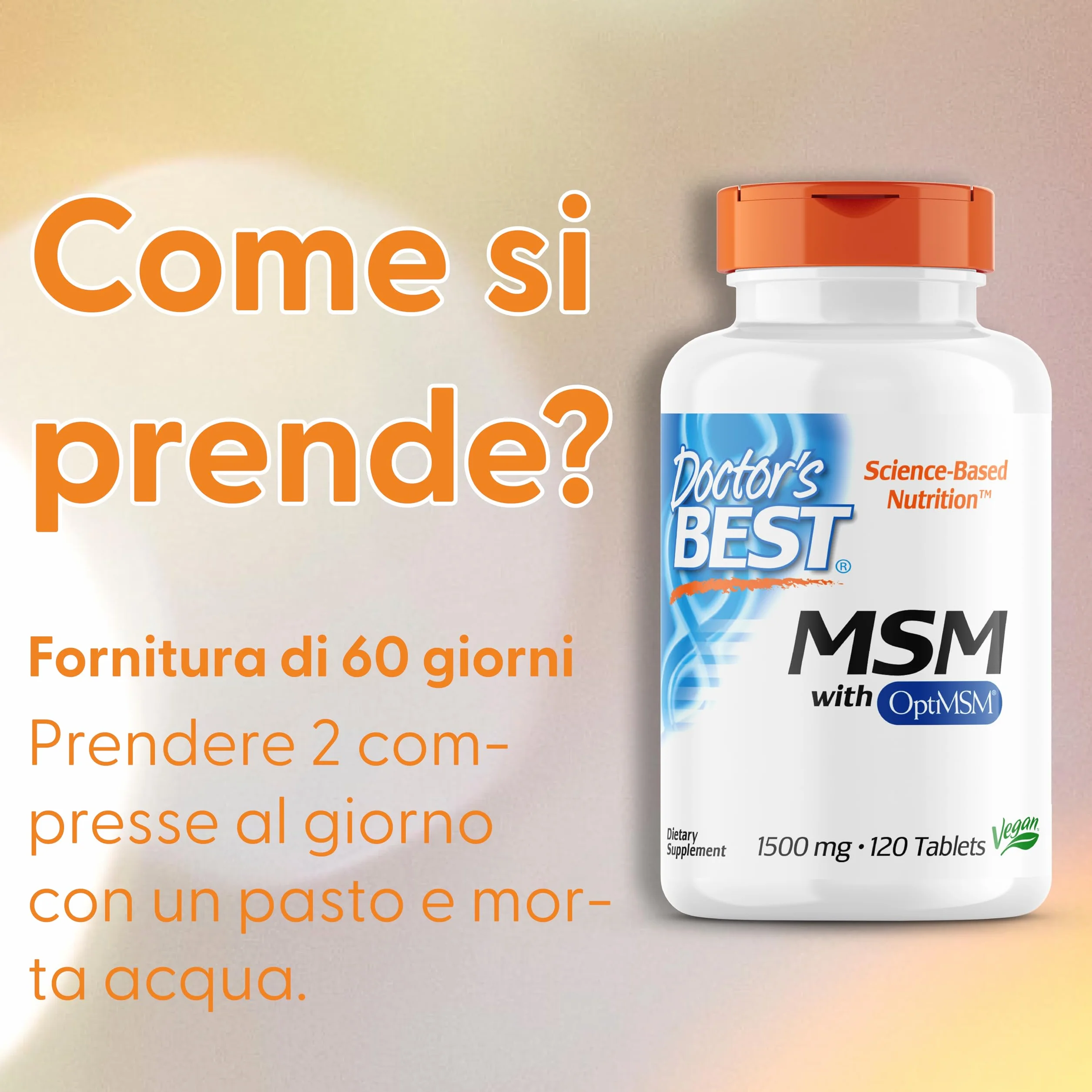 Doctor's Best MSM con OptiMSM 1.500mg 120 Compresse Vegane Zolfo Naturale