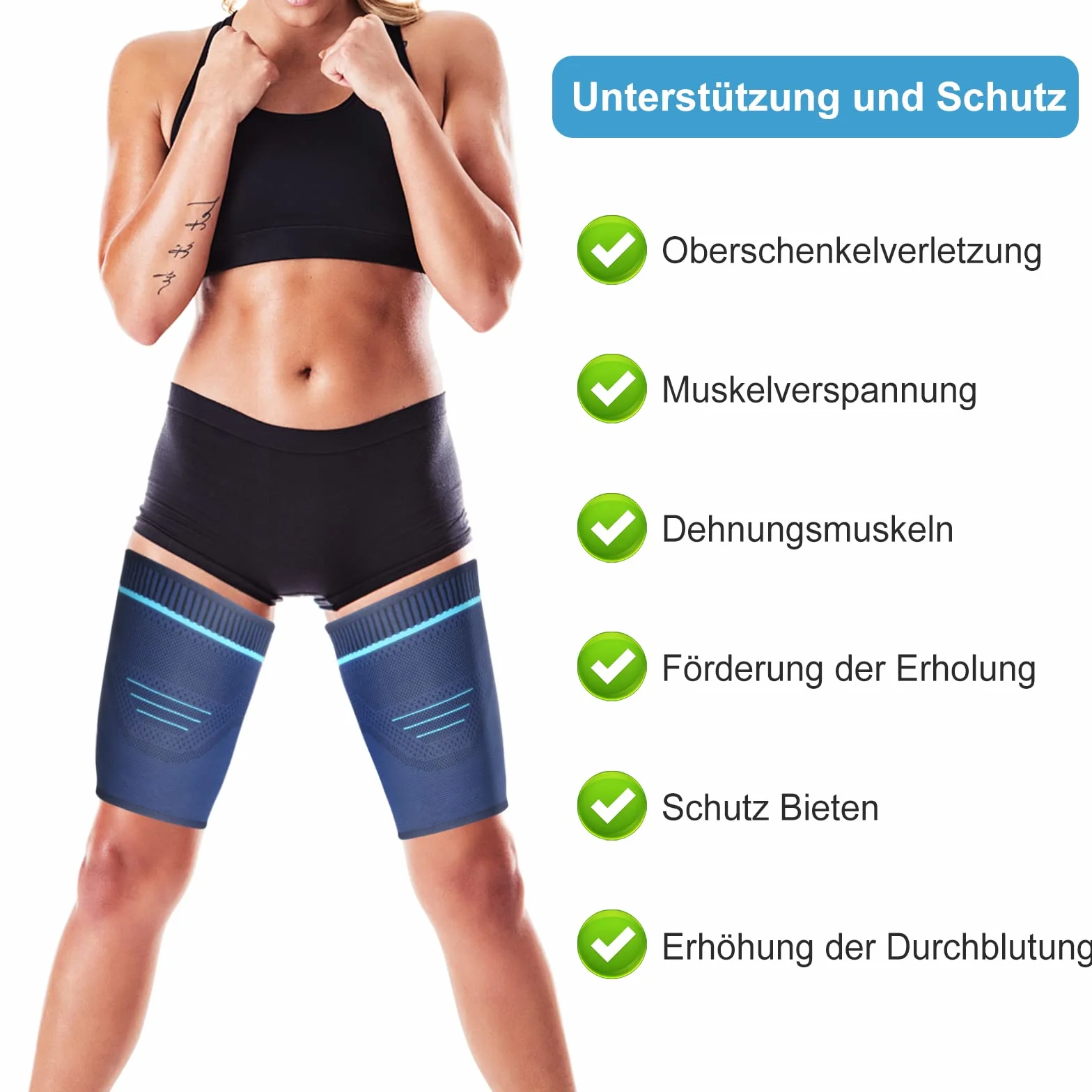 Fascia Elastica Compressione Coscia con Silicone Antiscivolo 2 Pezzi (blu, M)