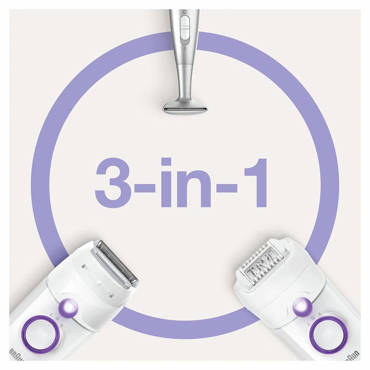 Braun Silk-épil 5-825 Power Depilatore Donna, Epilatore Elettrico Donna Per I Primi Utilizzi, Testina Radente, Cappuccio Regolatore E Bikini Styler, Bianco/Viola