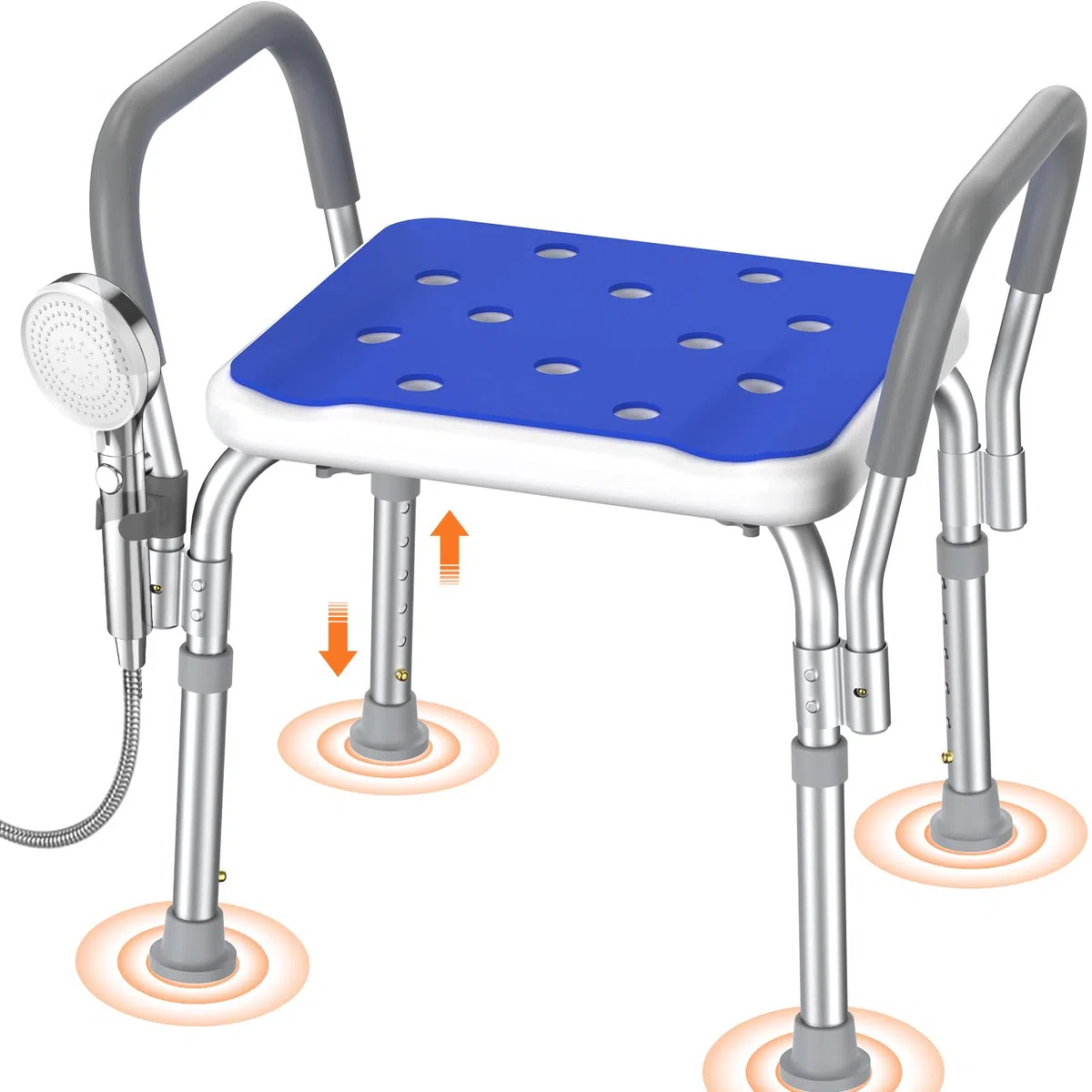 LC12 Sedia da Doccia con Schienale – Altezza Regolabile a 6 Livelli (55–68 cm), Seduta Antiscivolo con Schienale Imbottito, Sgabello Doccia per Anziani, Disabili e Donne in Gravidanza