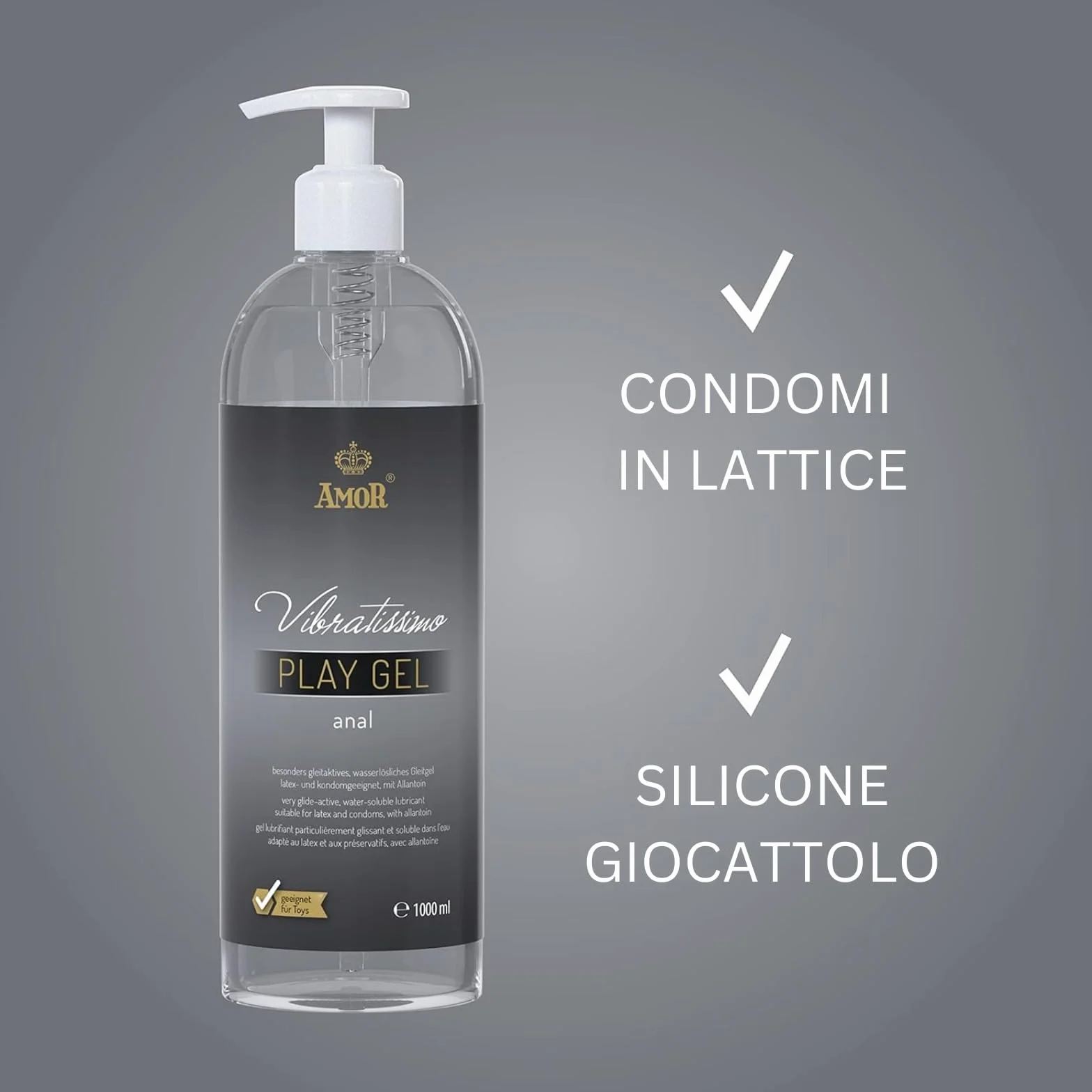 Vibratissimo Play Gel anale 1000 ml Lubrificante extra scivoloso a base acqua per sex toys silicone e preservativi lattice