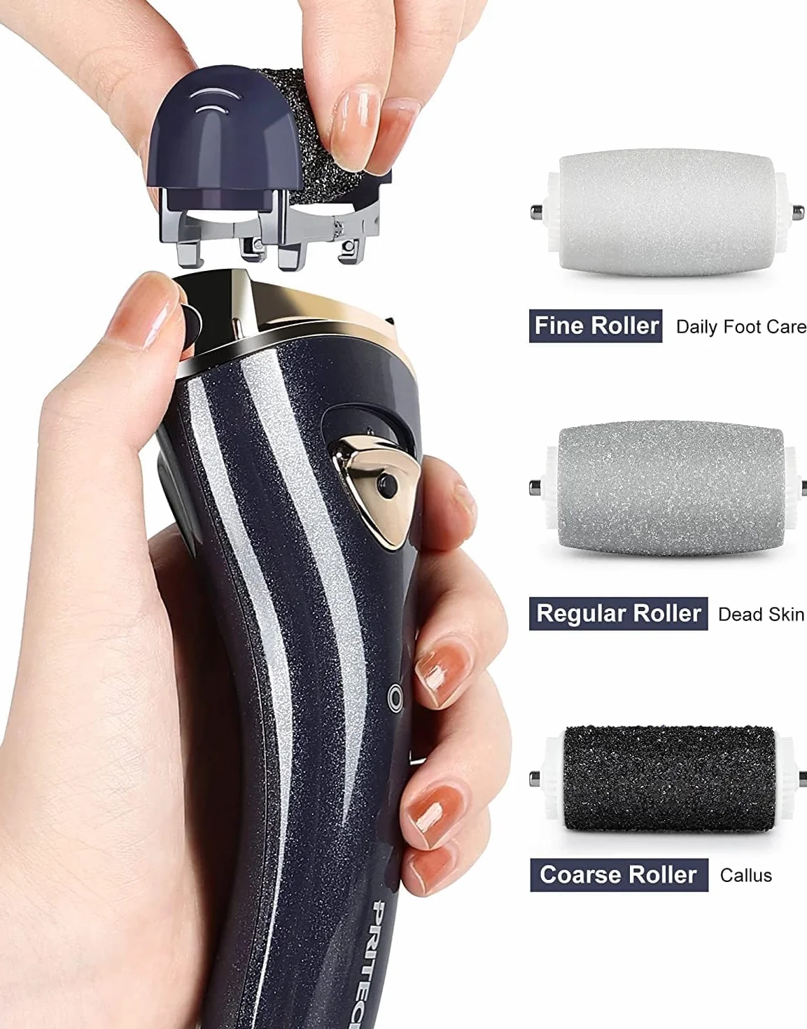 PRITECH Râpe Pieds Électrique Professionnelle Ricaricable IPX6 Imperméable avec 3 Rouleaux