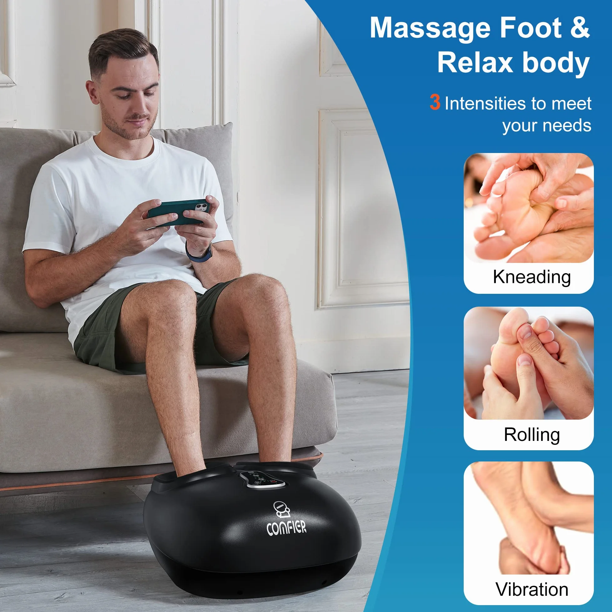 COMFIER Massaggiatore Plantare con Shiatsu, Massaggio Plantare Vibrazionale e Calore - Massaggiatore Piedi per fascite plantare, neuropatia del dolore, Regalo Mamma Papà Donna Uomo